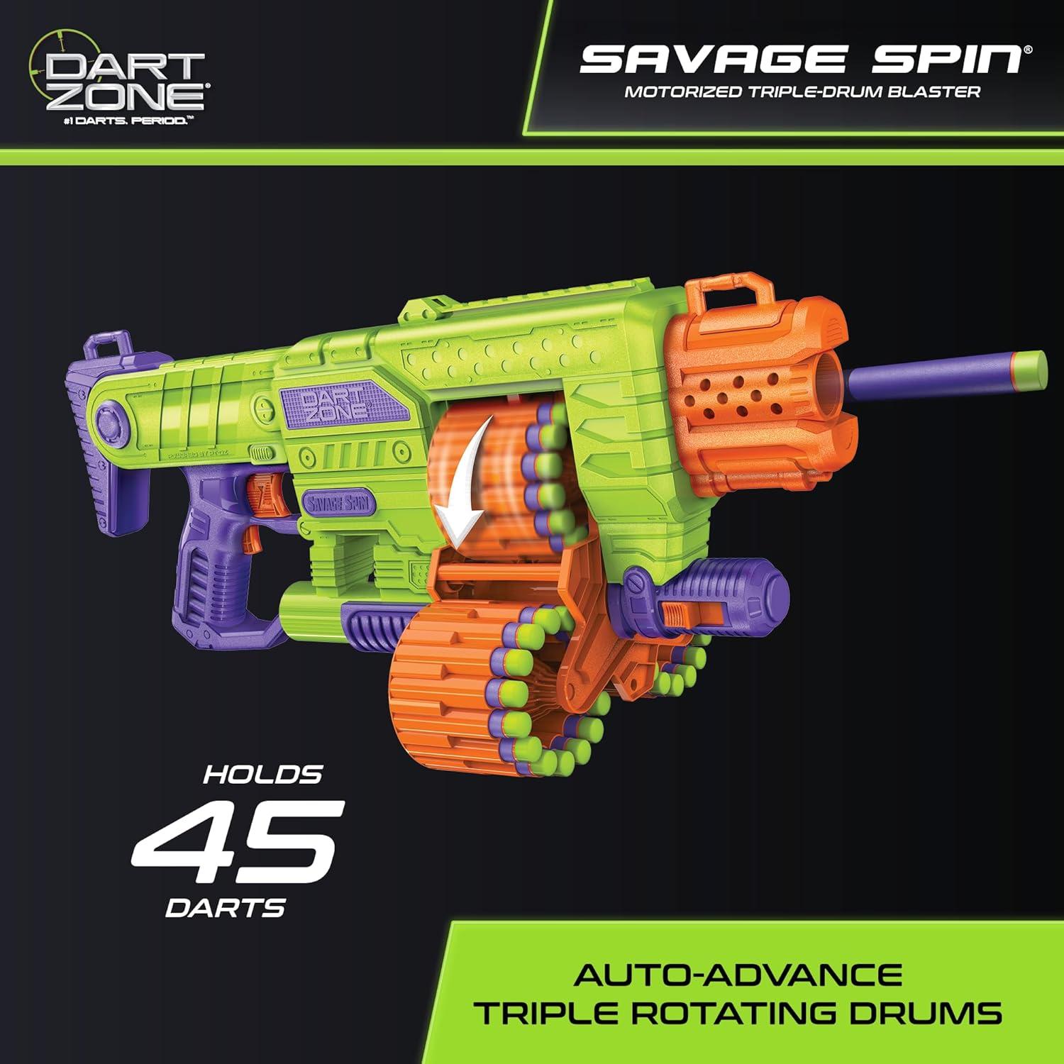 DART ZONE Savage Spin Blaster Motorizado 45 Dardos 24.38m