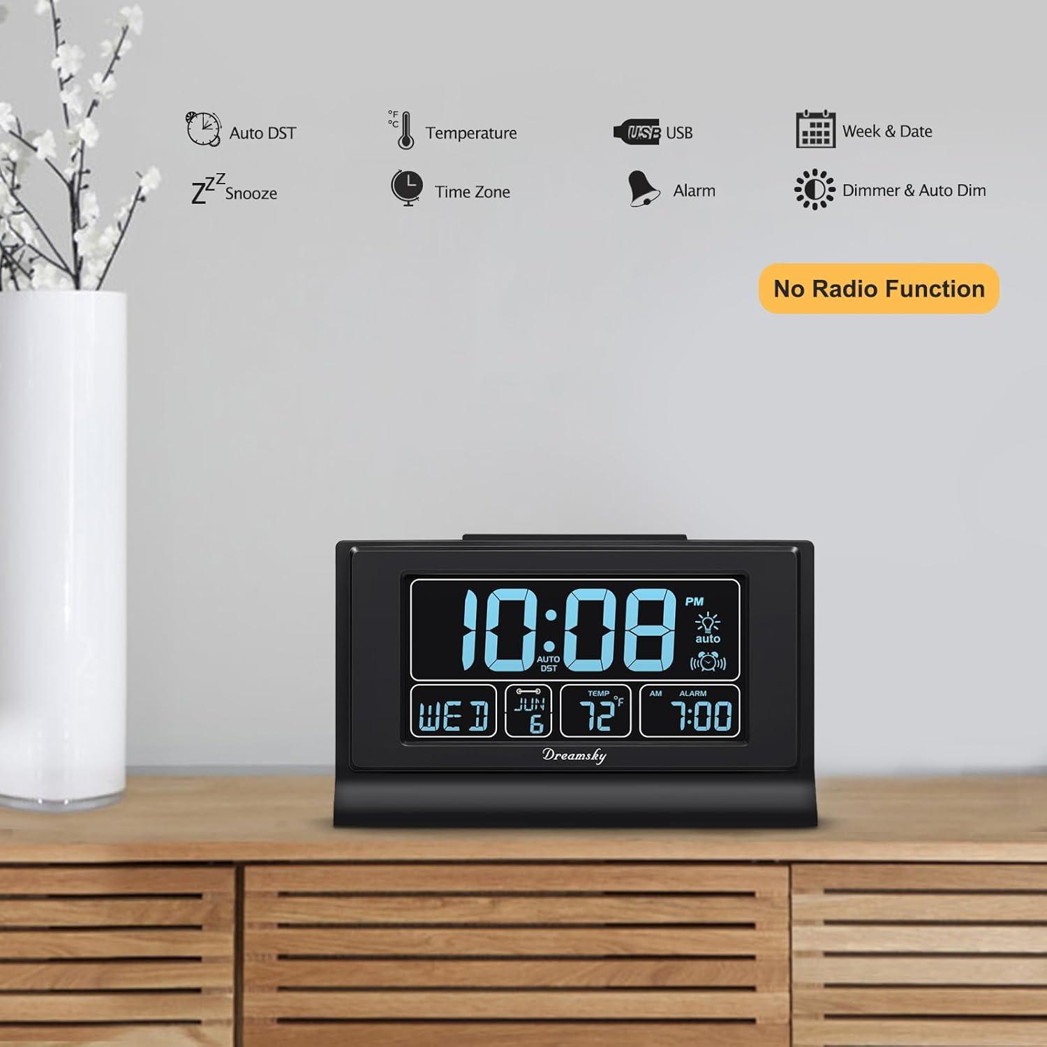 Reloj Despertador Digital DreamSky Negro con USB y Alarma