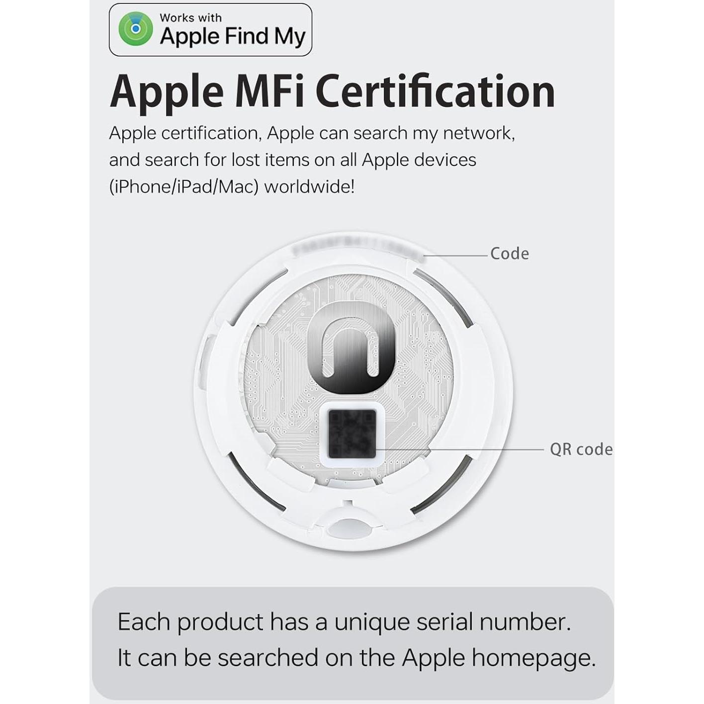 Luggage Tracker, Key Finder, Smart Bluetooth Tracker Pairs with Find My (iOS Only), Item Locator for Wallets, Keys，Louder Alert, Replaceable Battery (White)