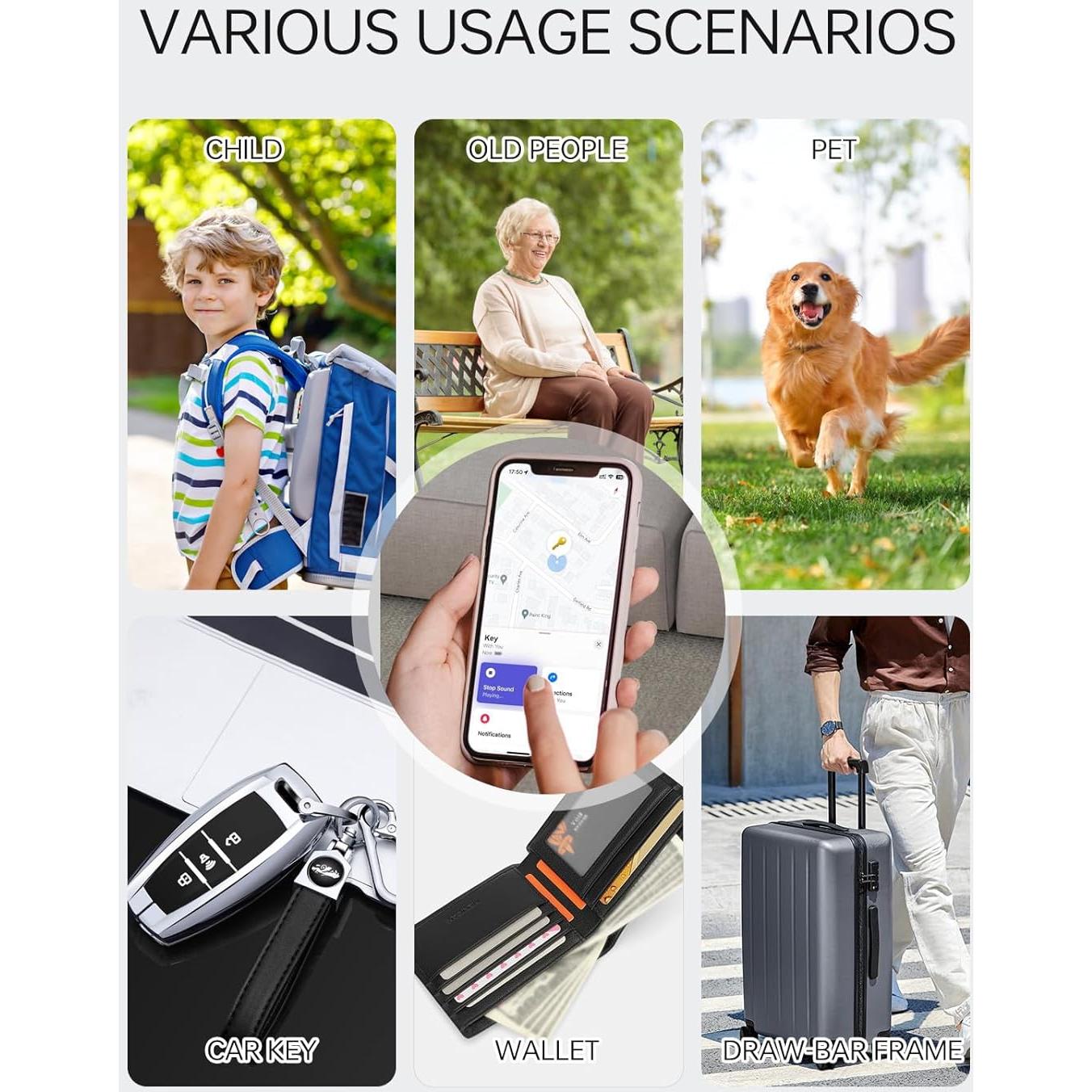 Luggage Tracker, Key Finder, Smart Bluetooth Tracker Pairs with Find My (iOS Only), Item Locator for Wallets, Keys，Louder Alert, Replaceable Battery (White)