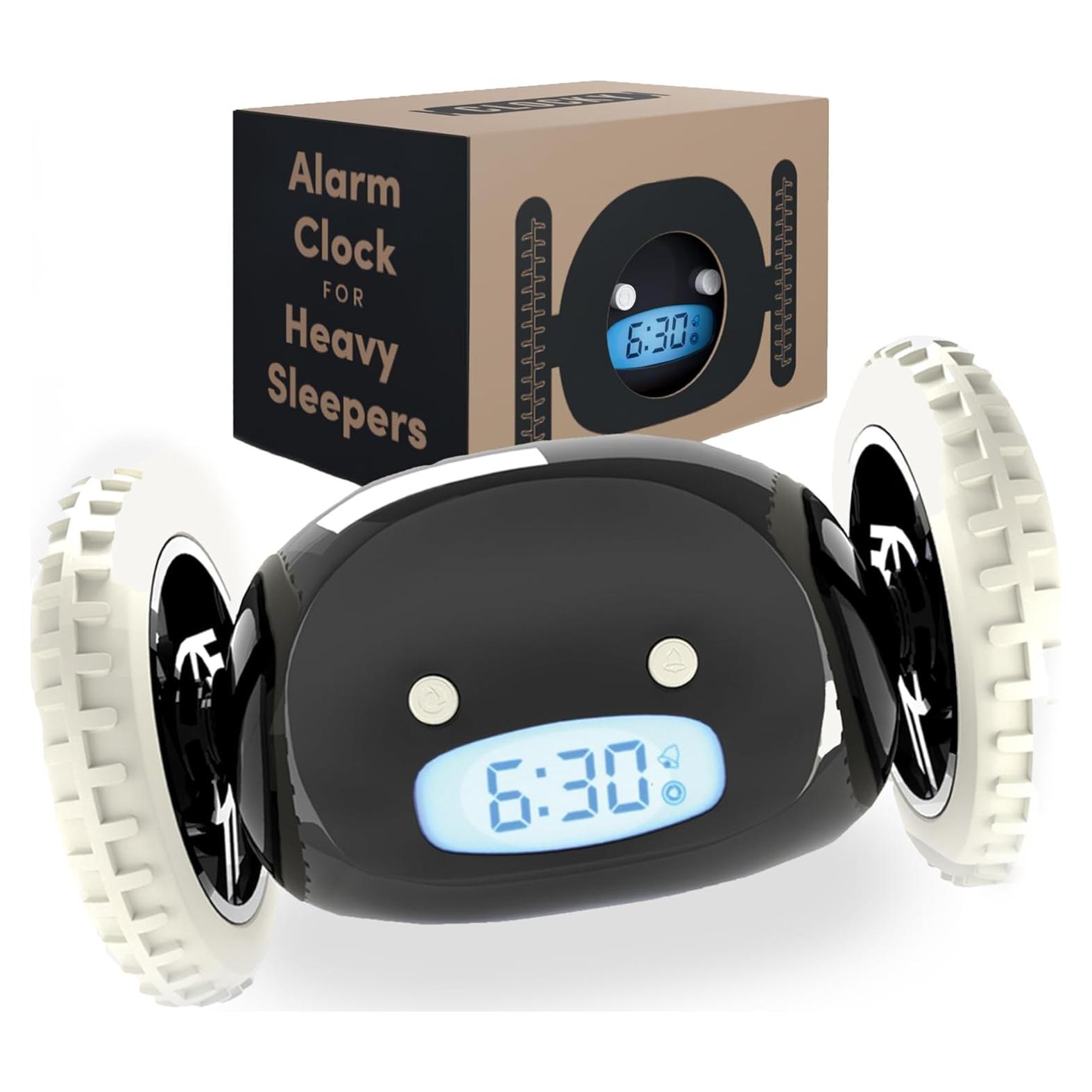 Reloj Despertador CLOCKY Extra Ruidoso con Ruedas Negro