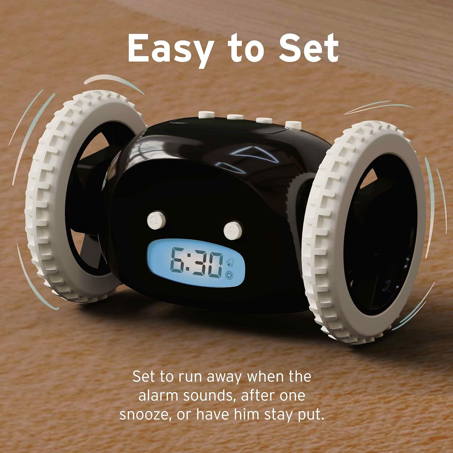 Reloj Despertador CLOCKY Extra Ruidoso con Ruedas Negro