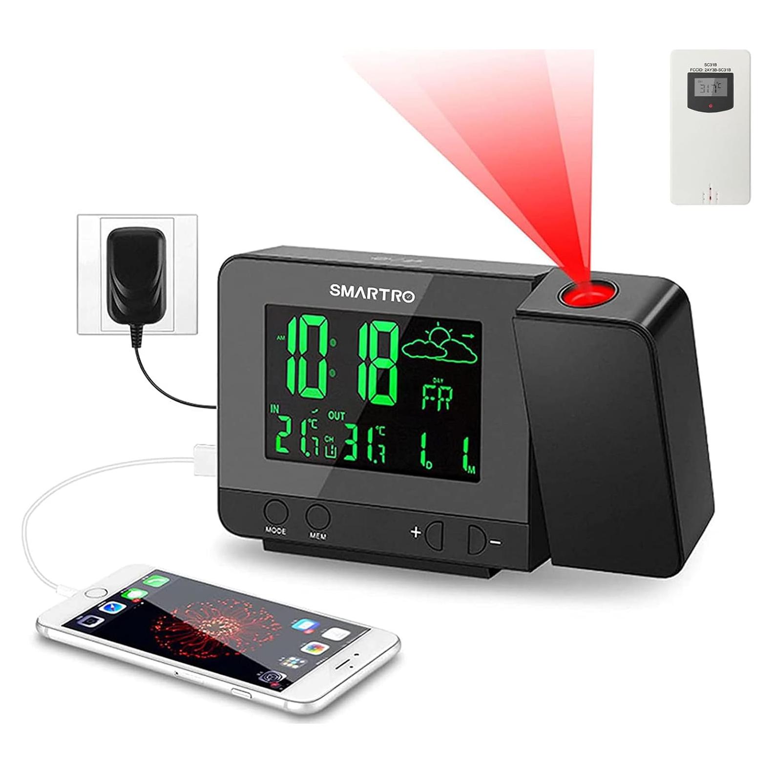 Reloj Despertador Digital SMARTRO SC31B con Proyección