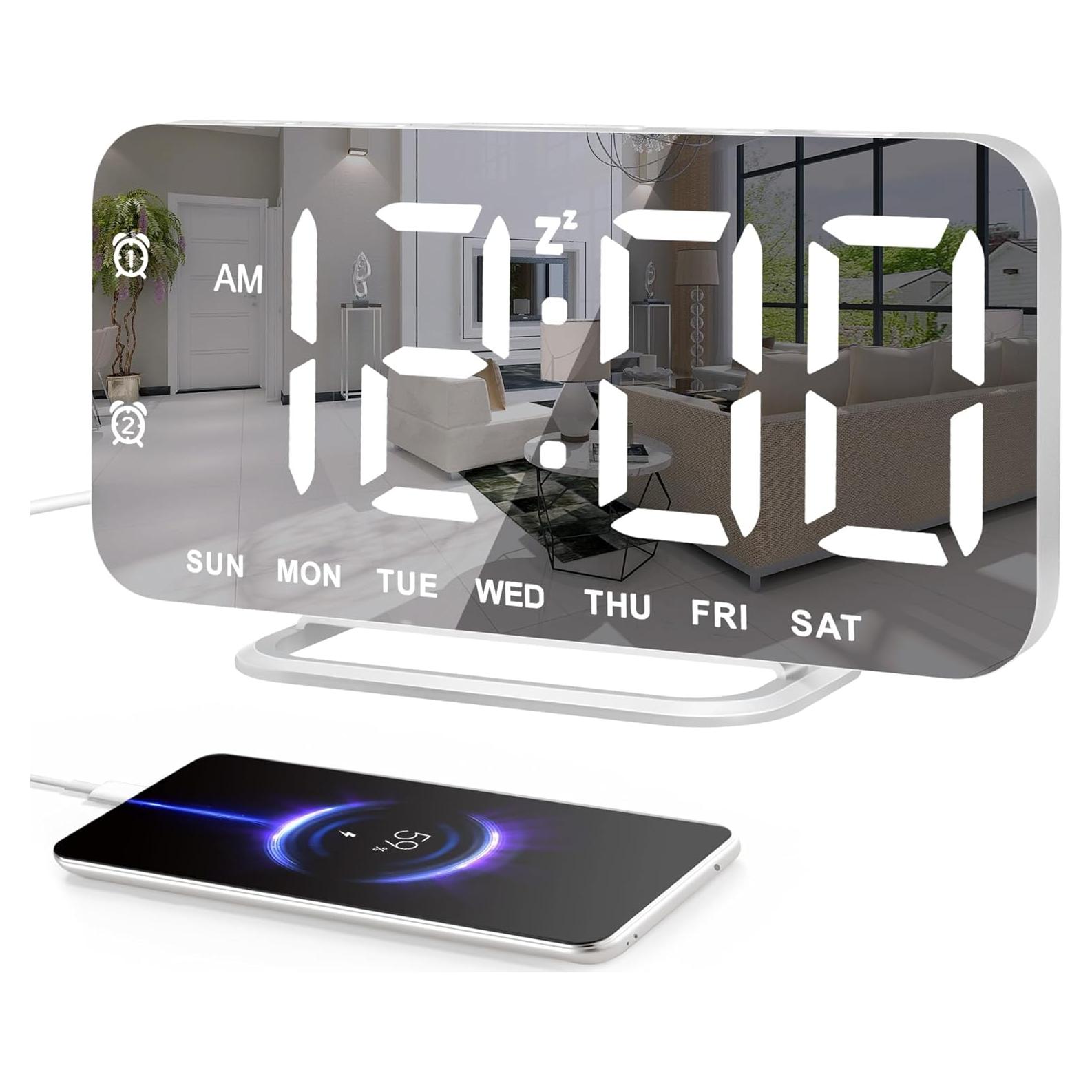 Reloj Despertador Digital JALL CH-08 Espejo Blanco USB