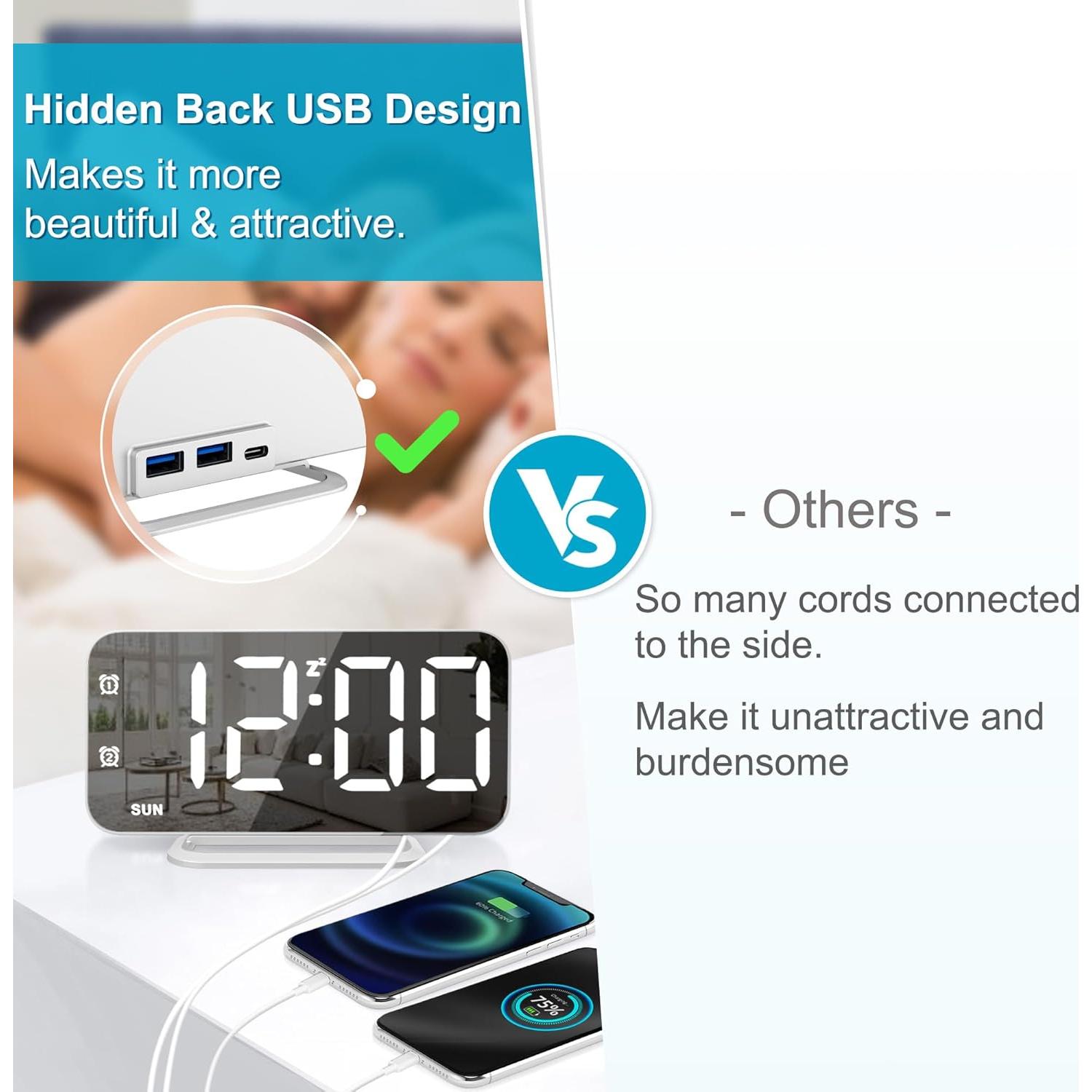 Reloj Despertador Digital JALL CH-08 Espejo Blanco USB