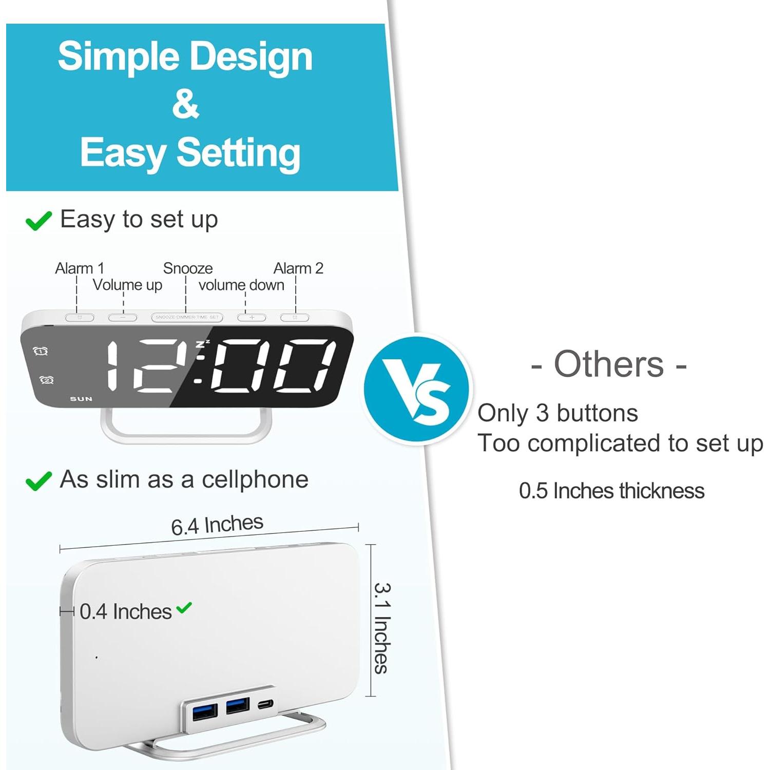 Reloj Despertador Digital JALL CH-08 Espejo Blanco USB