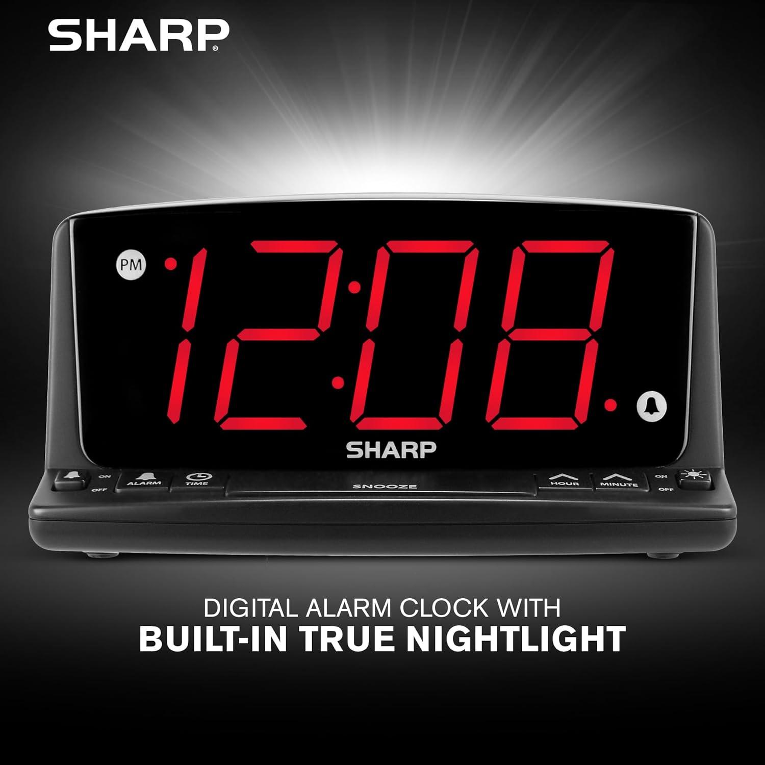 Reloj Despertador Digital Sharp LED Rojo - Números Grandes