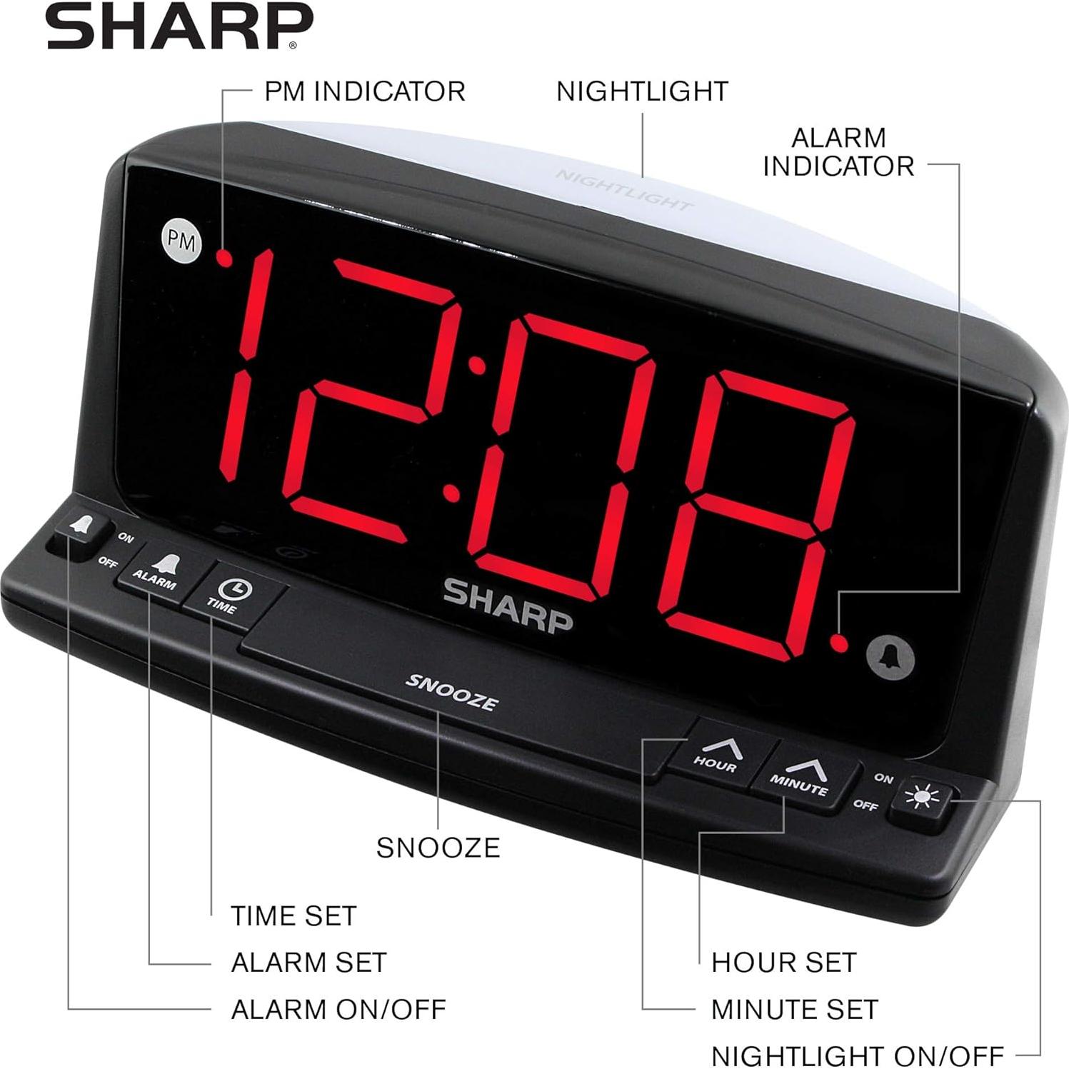 Reloj Despertador Digital Sharp LED Rojo - Números Grandes