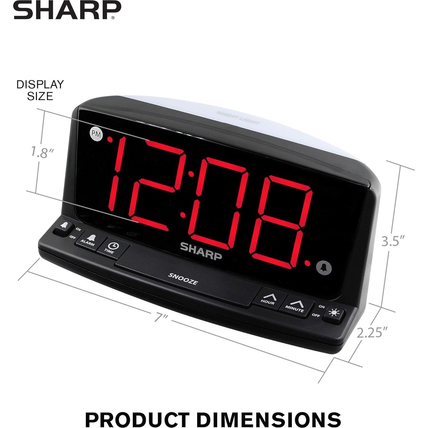 Reloj Despertador Digital Sharp LED Rojo - Números Grandes