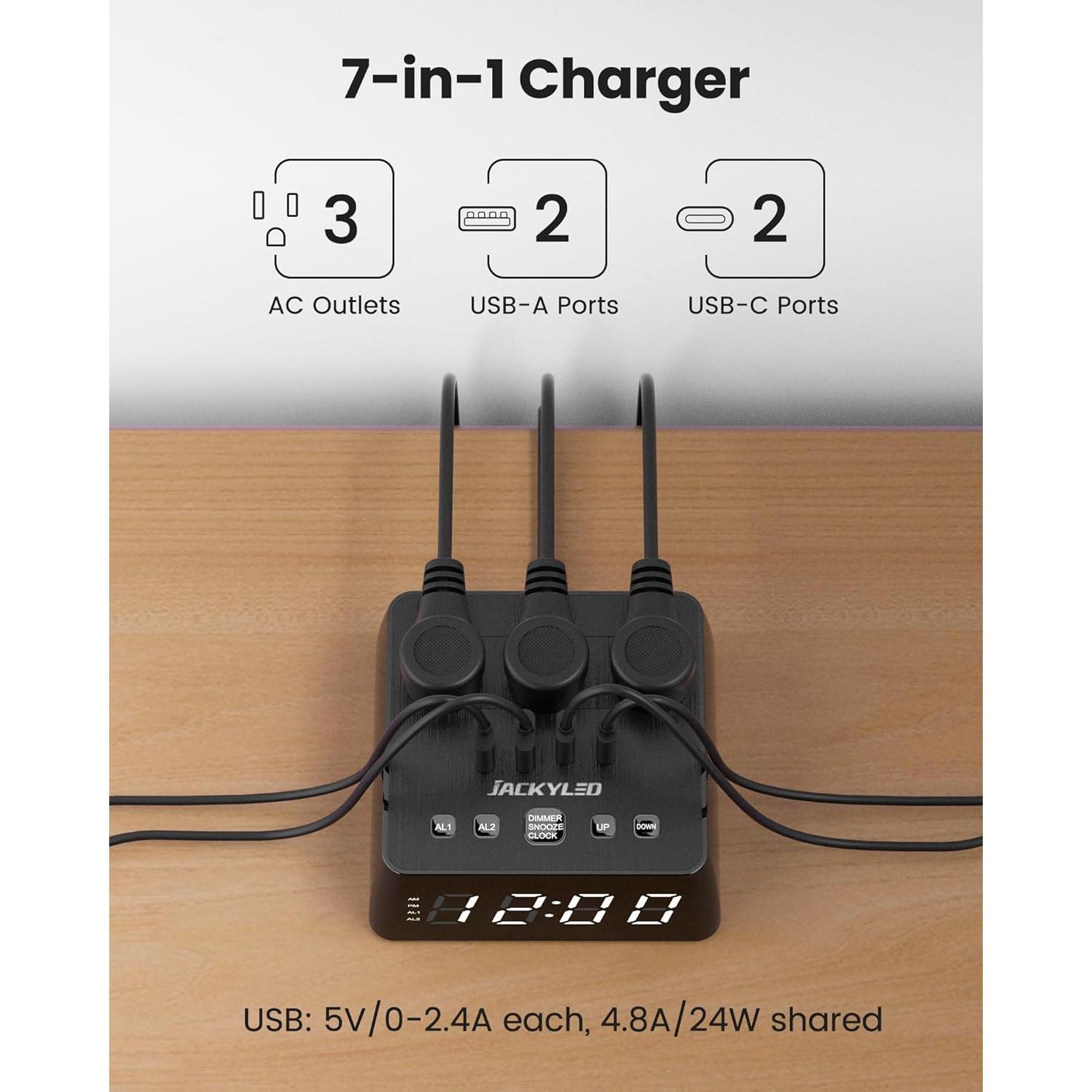 Reloj Despertador JACKYLED con 4 USB y Doble Alarma