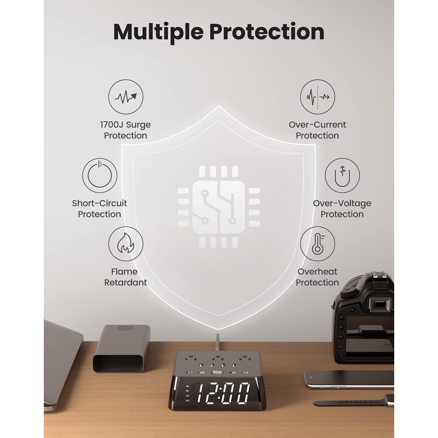 Reloj Despertador JACKYLED con 4 USB y Doble Alarma