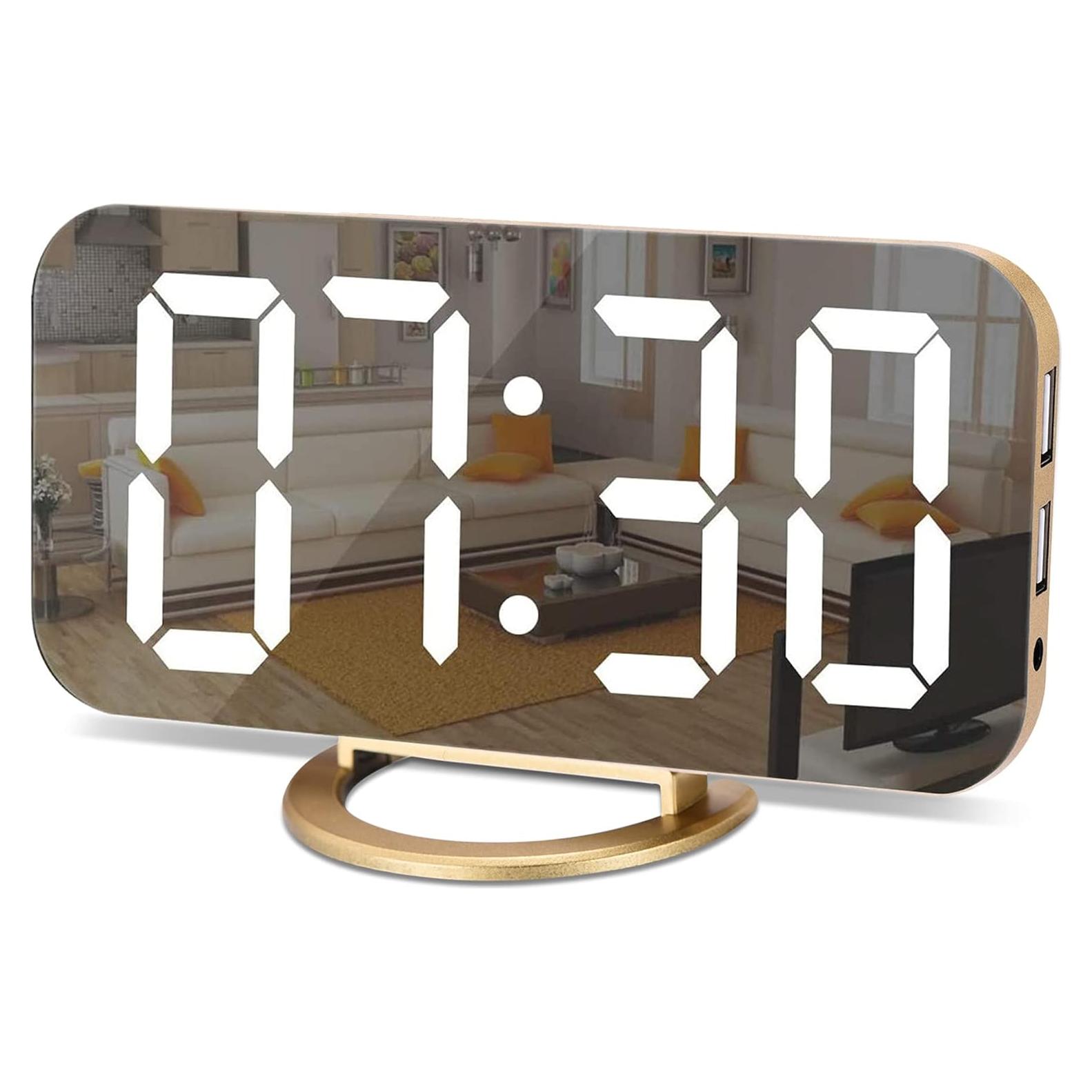 Reloj Despertador Digital SZELAM Oro con Espejo y USB