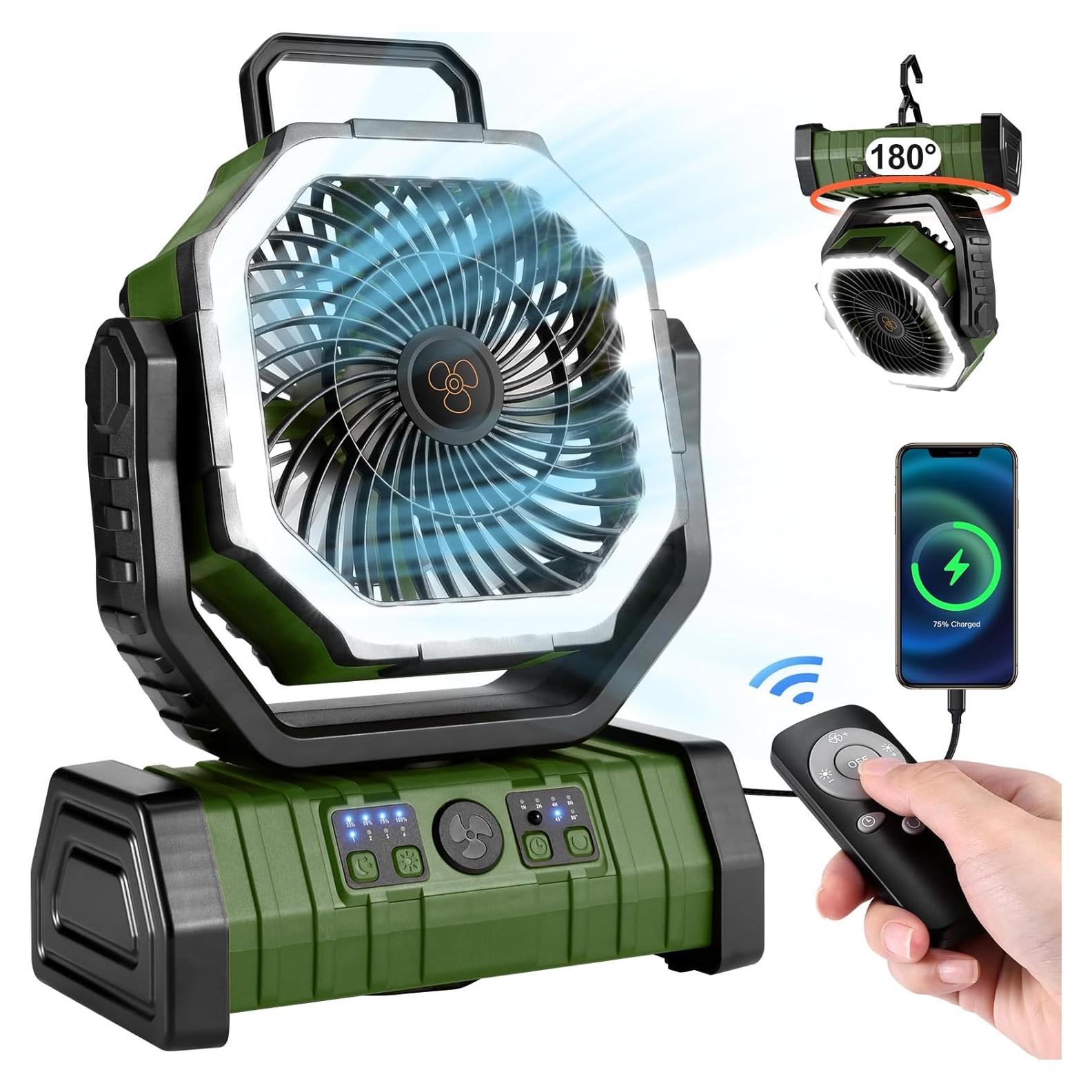 Ventilador de Camping Odoland 30000mAh con Linterna LED Verde