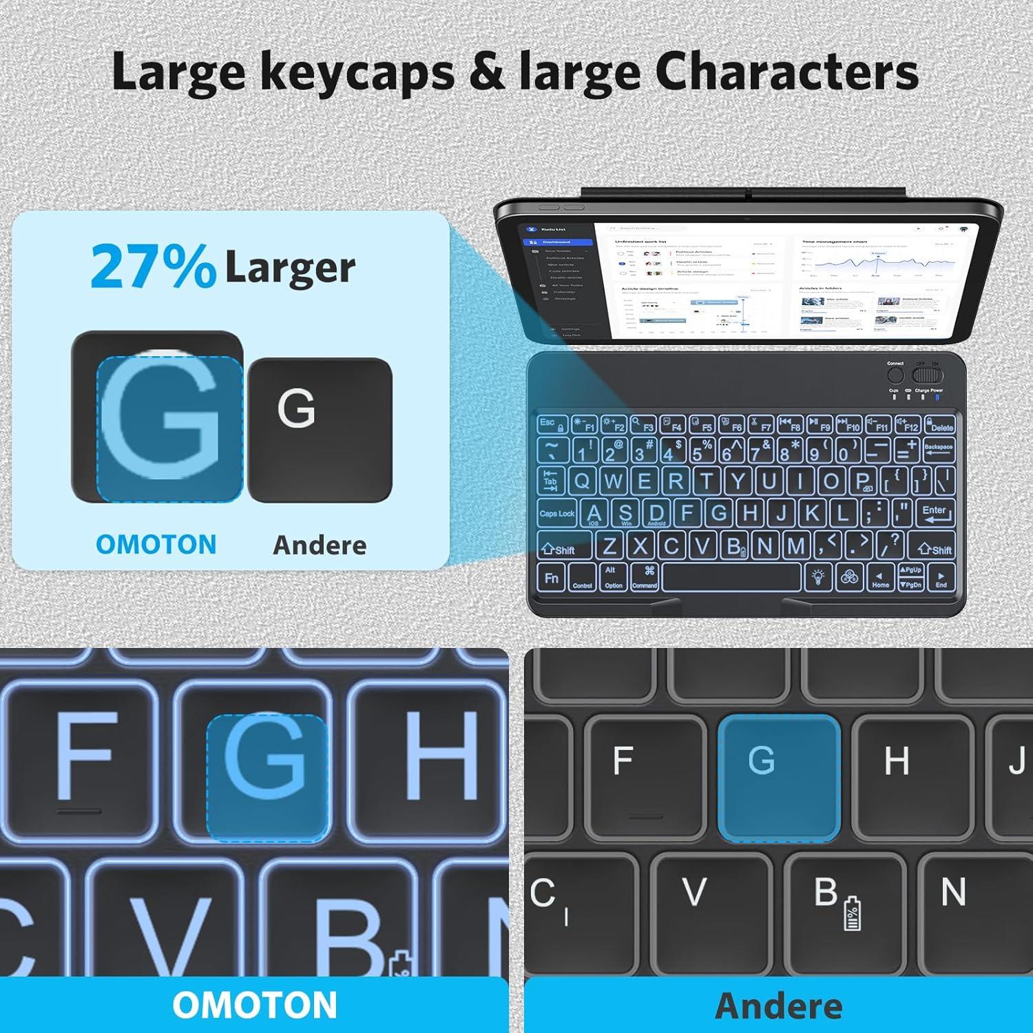 Teclado Bluetooth OMOTON Gran Tamaño para iPad y Tablets - Retroiluminación 7 Colores