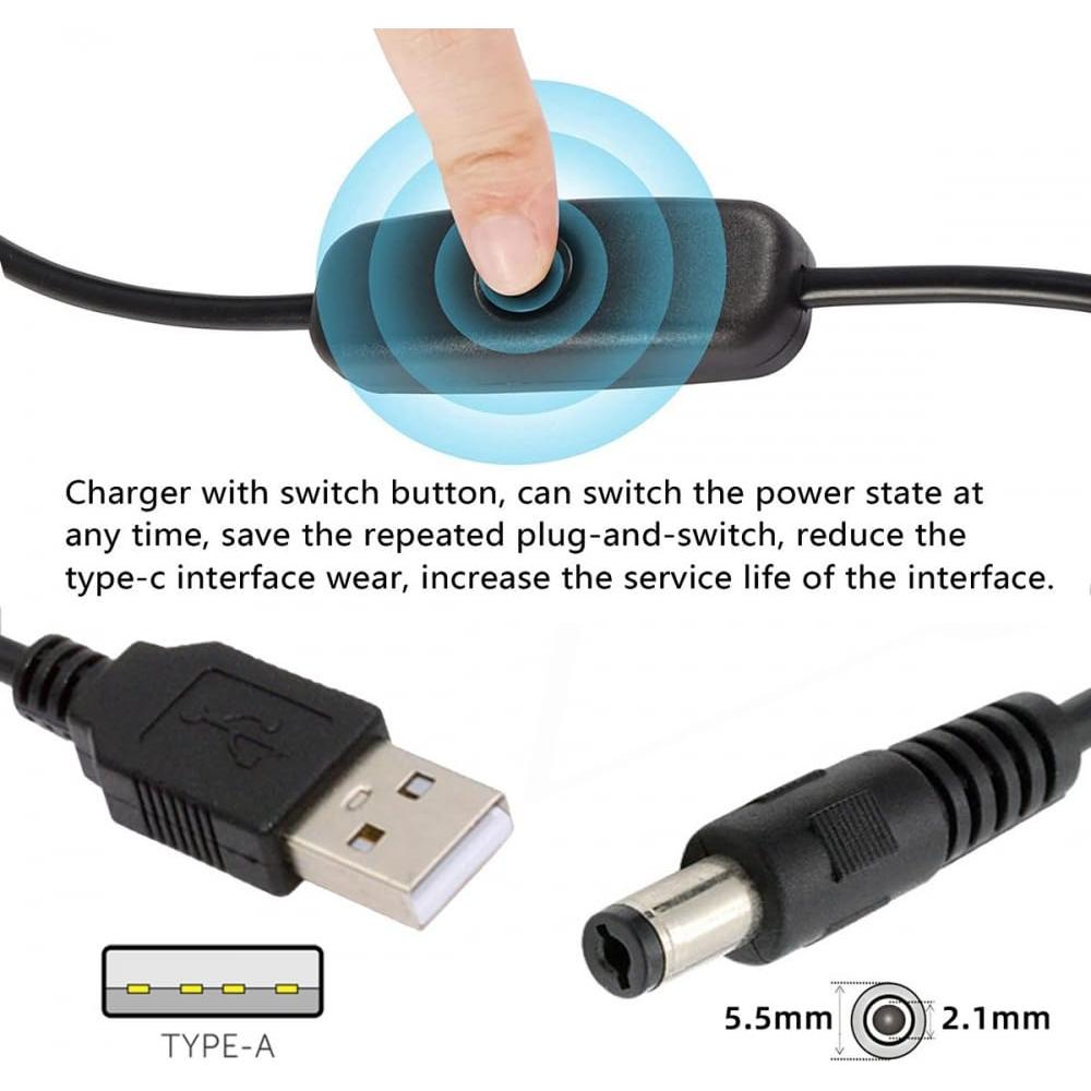 Cable DC 5.5mm con USB Tipo-A y botón encendido 1m CY