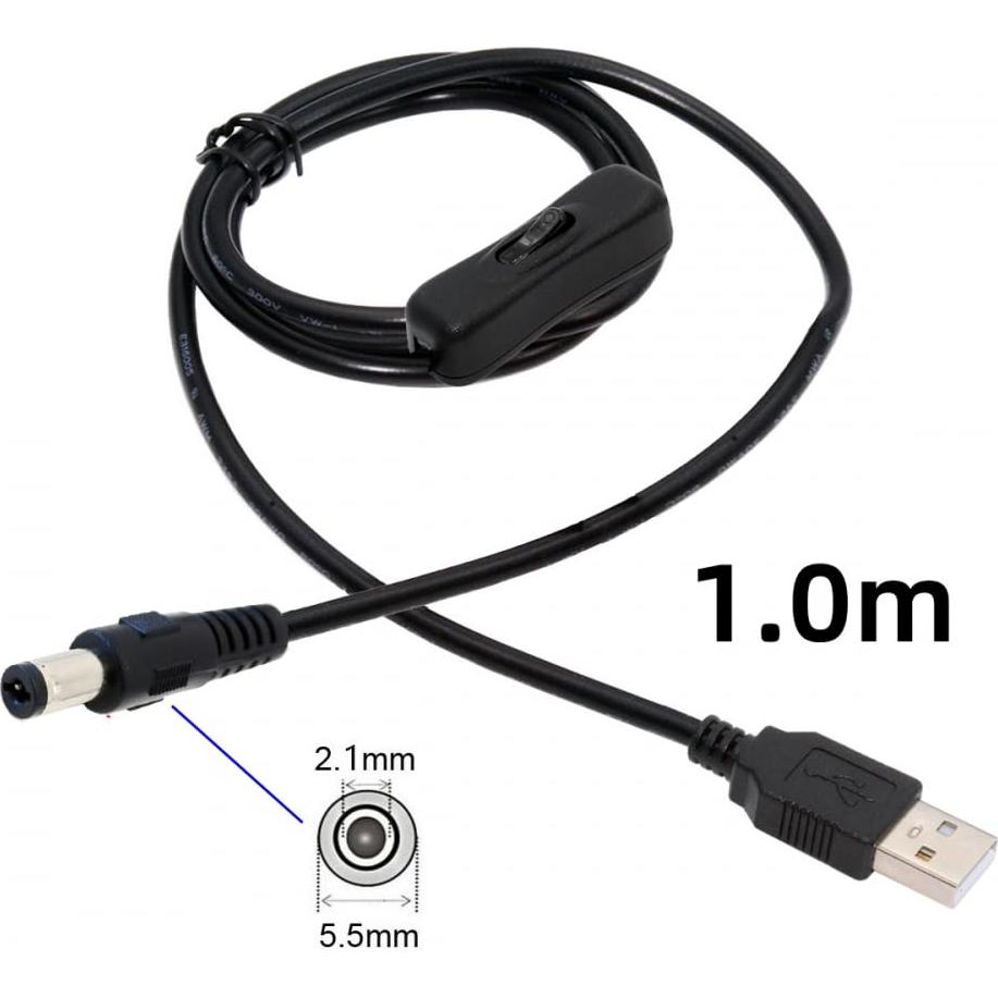 Cable DC 5.5mm con USB Tipo-A y botón encendido 1m CY