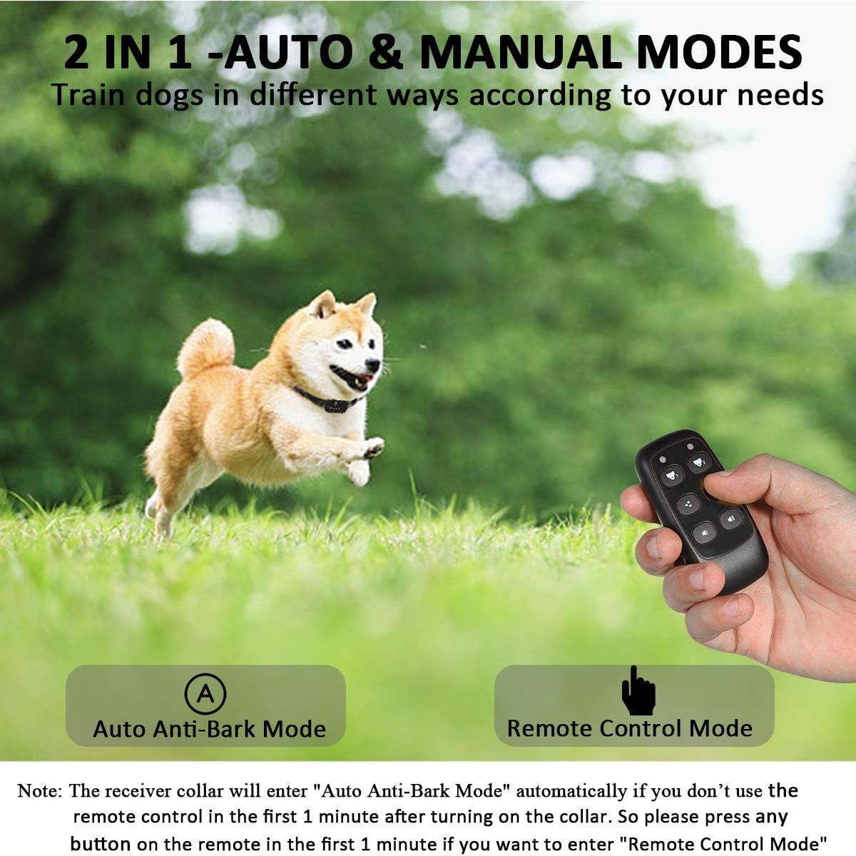 Citronella Dog Training Collar with Remote, Auto + Manual 2 Modes, Spray + Beep Citronella Dog Bark Control Collar, No Electric Shock Humane Safe Rechargeable Waterproof Anti Bark Device for Dogs