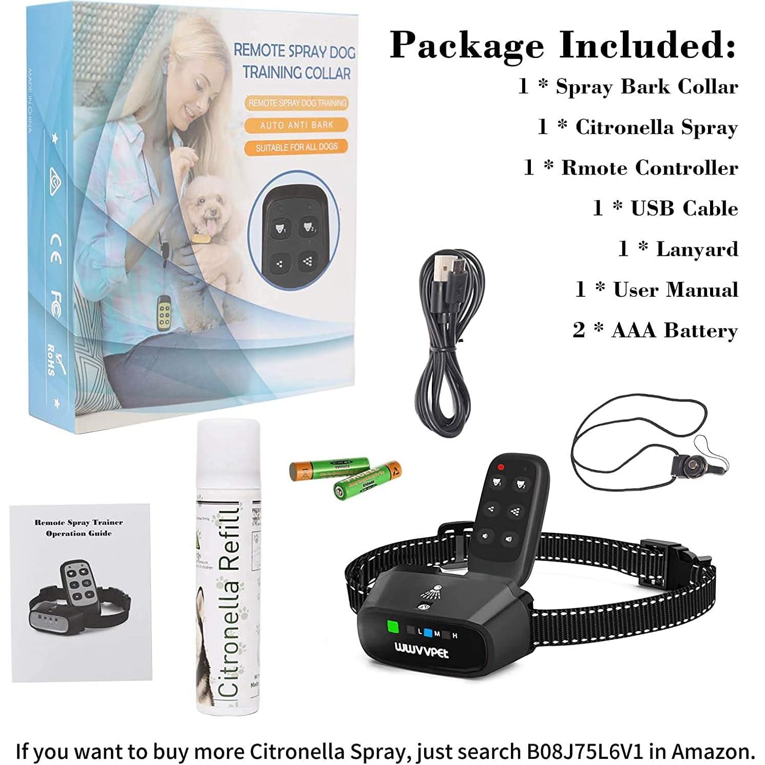 Citronella Dog Training Collar with Remote, Auto + Manual 2 Modes, Spray + Beep Citronella Dog Bark Control Collar, No Electric Shock Humane Safe Rechargeable Waterproof Anti Bark Device for Dogs