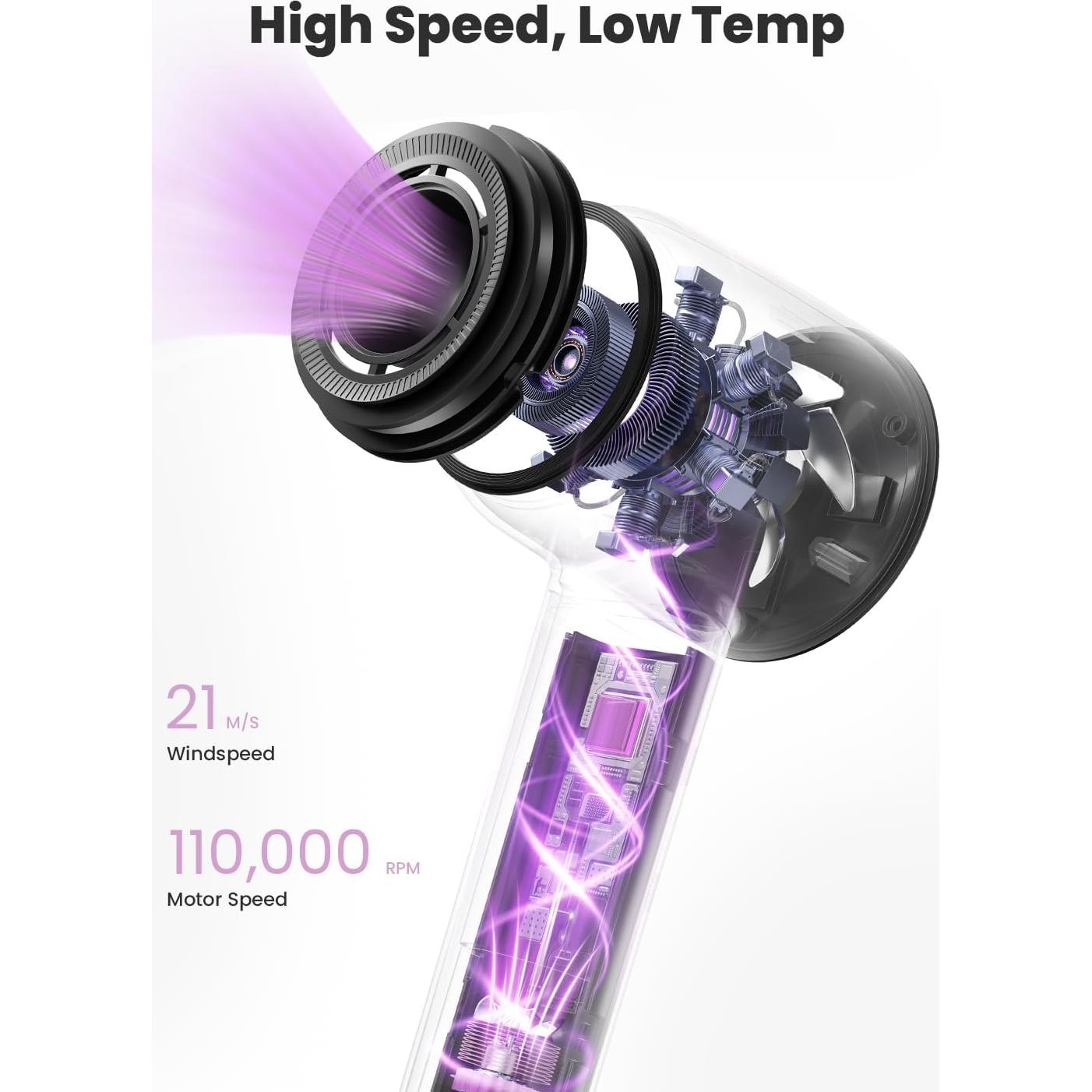 Secador de pelo Mera M3 1500W, 110,000 RPM, iones negativos