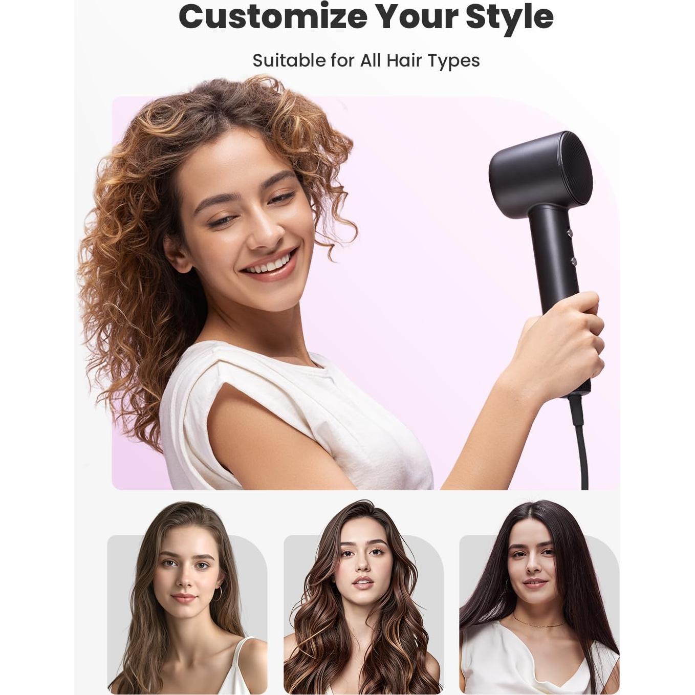 Secador de pelo Mera M3 1500W, 110,000 RPM, iones negativos