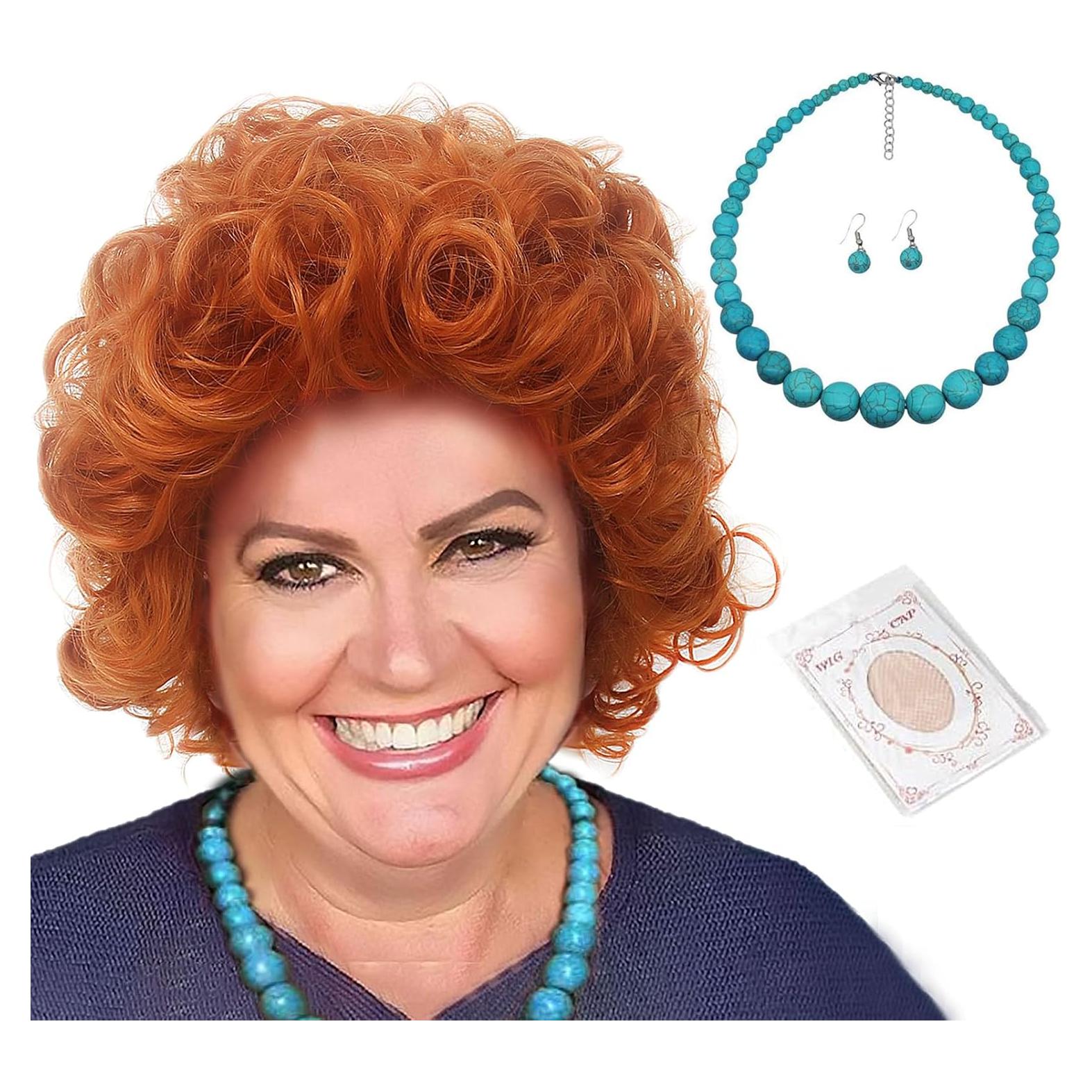 Peluca corta rizada roja H&Bwig para disfraz Cosplay