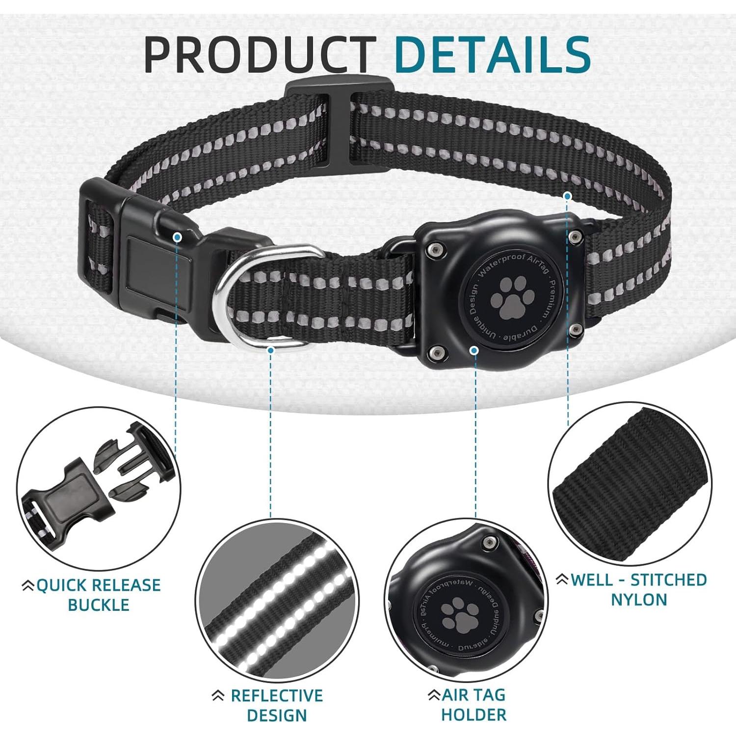 Collar para Perros Furrigo con Soporte AirTag Impermeable Negro