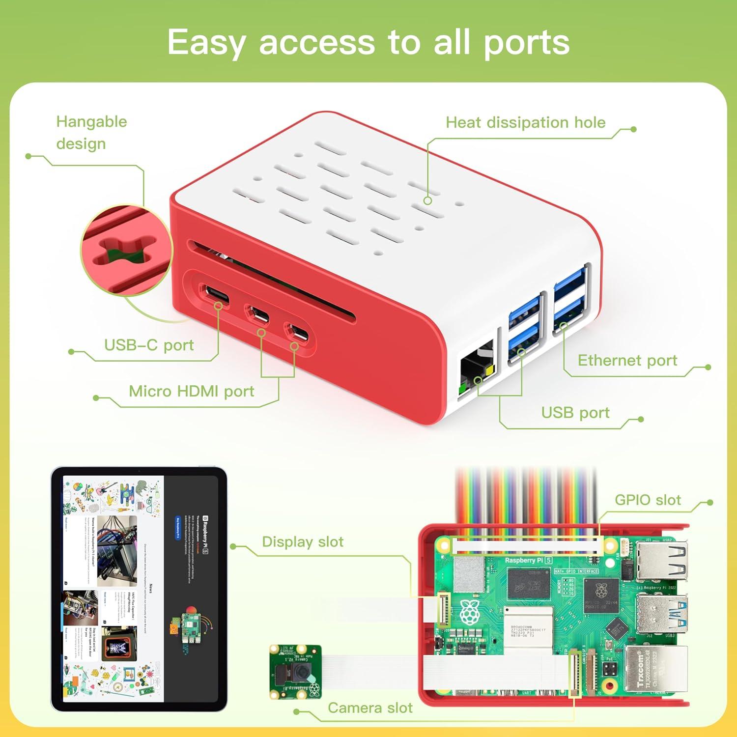 Kit Raspberry Pi 5 iRasptek 4GB con Caja y Enfriador Activo