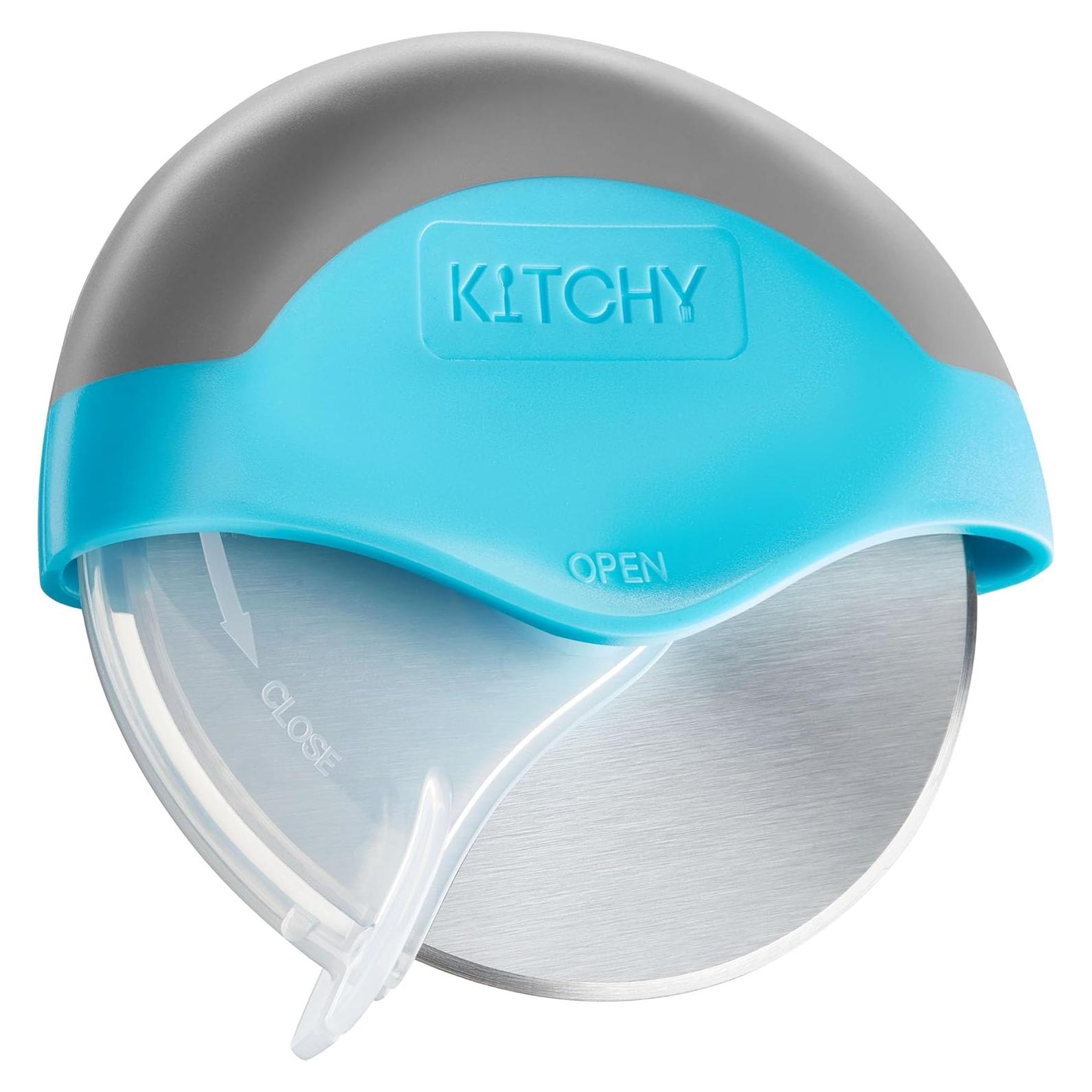 Kitchy Pizza Cutter Wheel with Protective Blade Cover, Ergonomic Pizza Slicer (Blue)