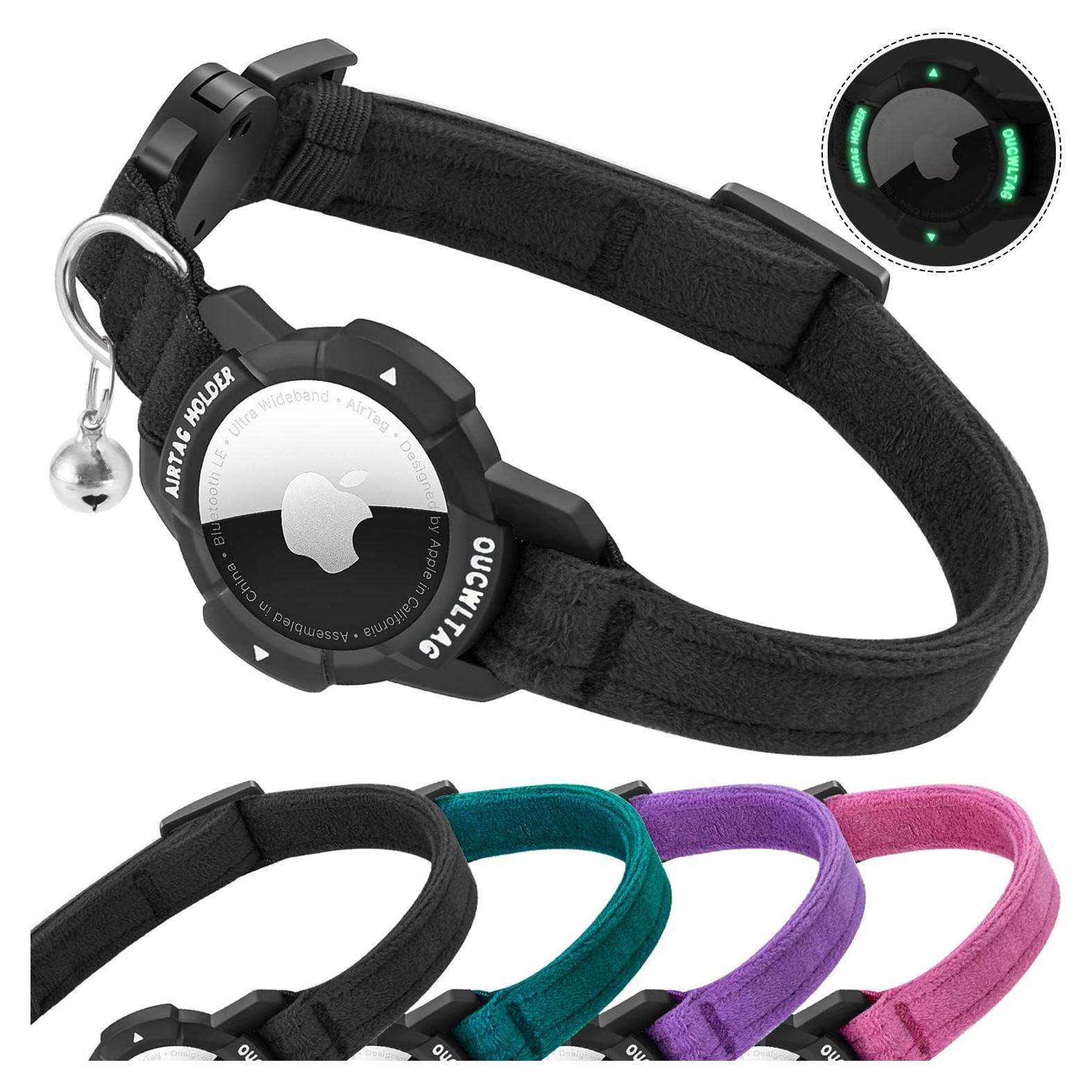 Collar GPS para Gato OUCWLTAG con Soporte AirTag Negro 17.78-25.4 cm