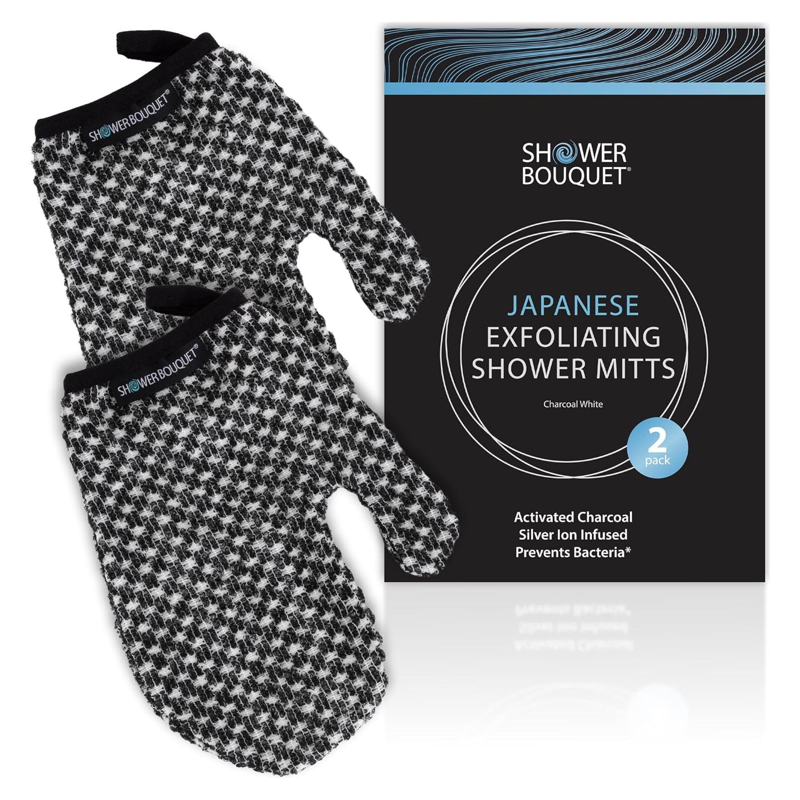 Guantes Exfoliantes Shower Bouquet 2-Pack Carbón Blanco