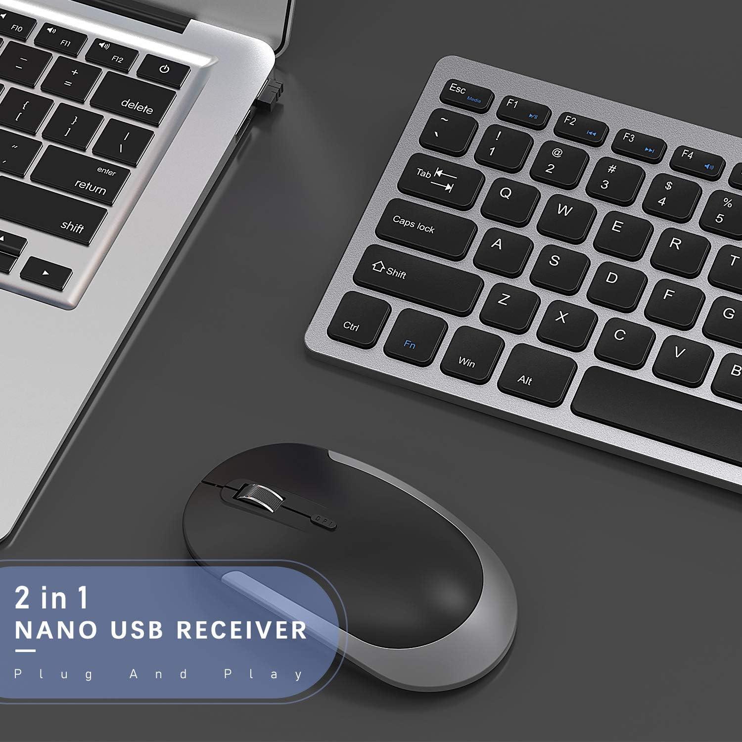 Compact Wireless Keyboard Mouse, 2.4GHz Ultra Thin Small Wireless Keyboard Mouse Combo for Desktop, Laptop (Black and Gray)