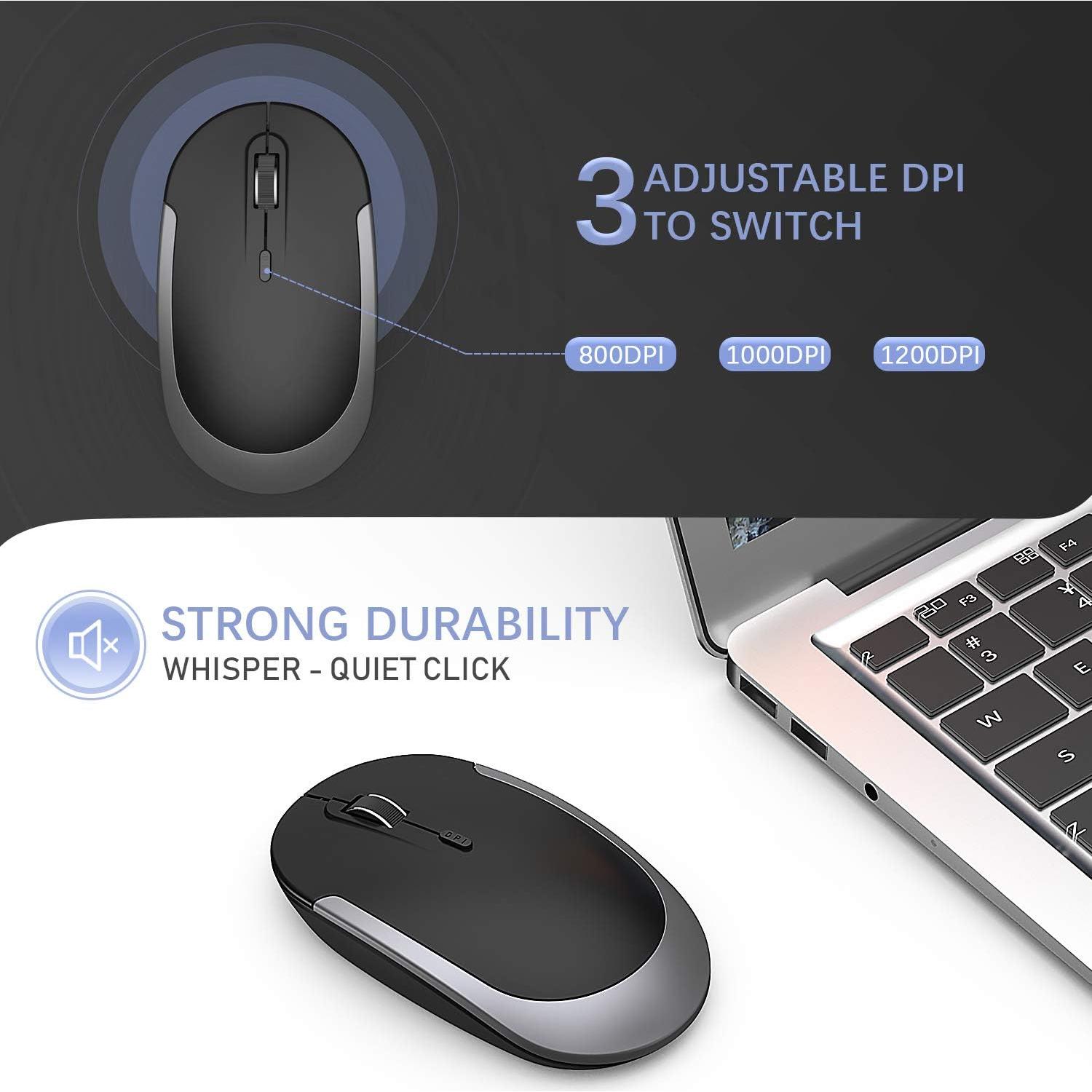 Compact Wireless Keyboard Mouse, 2.4GHz Ultra Thin Small Wireless Keyboard Mouse Combo for Desktop, Laptop (Black and Gray)