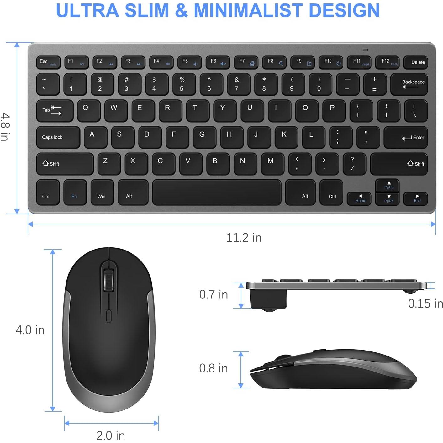 Compact Wireless Keyboard Mouse, 2.4GHz Ultra Thin Small Wireless Keyboard Mouse Combo for Desktop, Laptop (Black and Gray)
