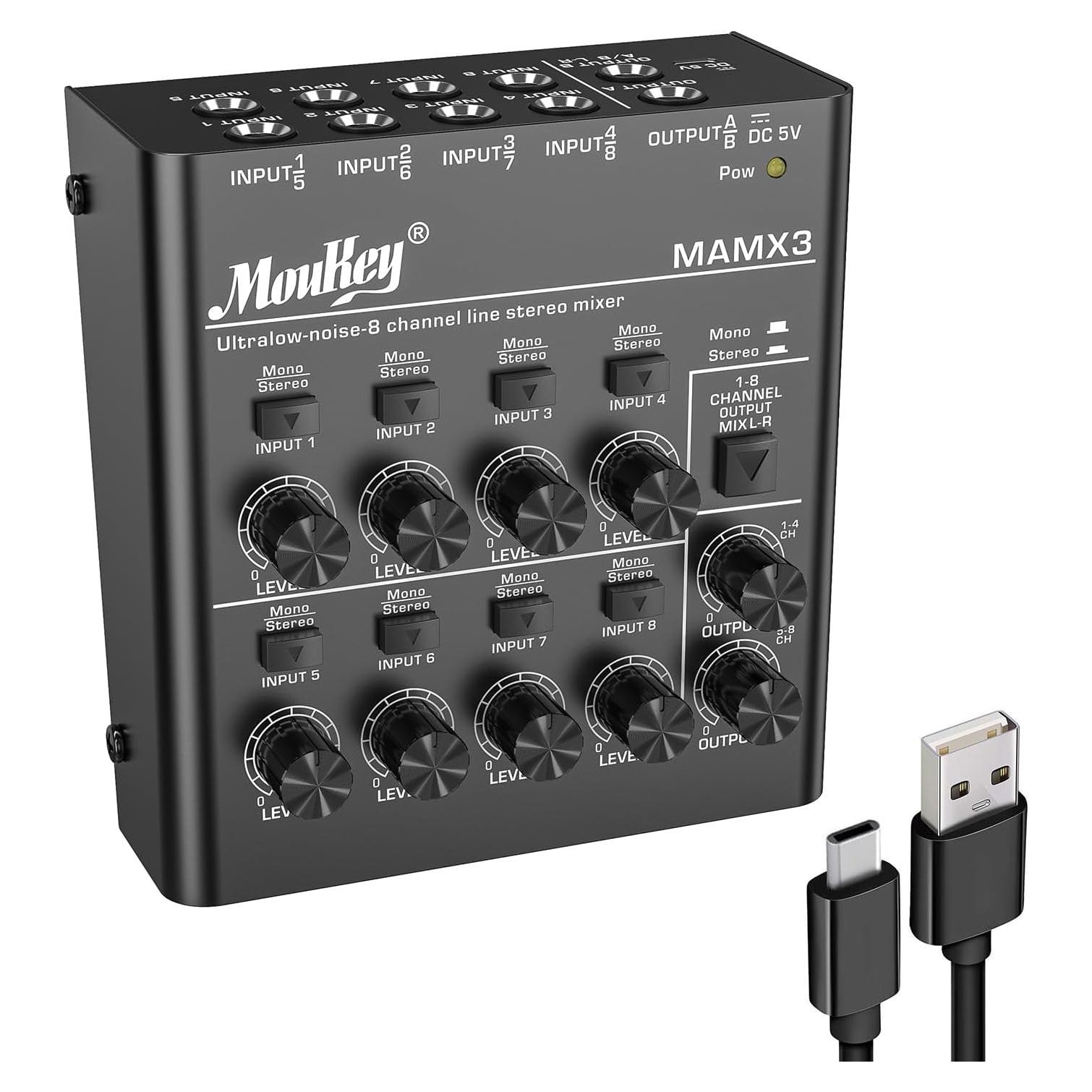 Mezclador de Audio Moukey MK0150 8 Canales Bajo Ruido