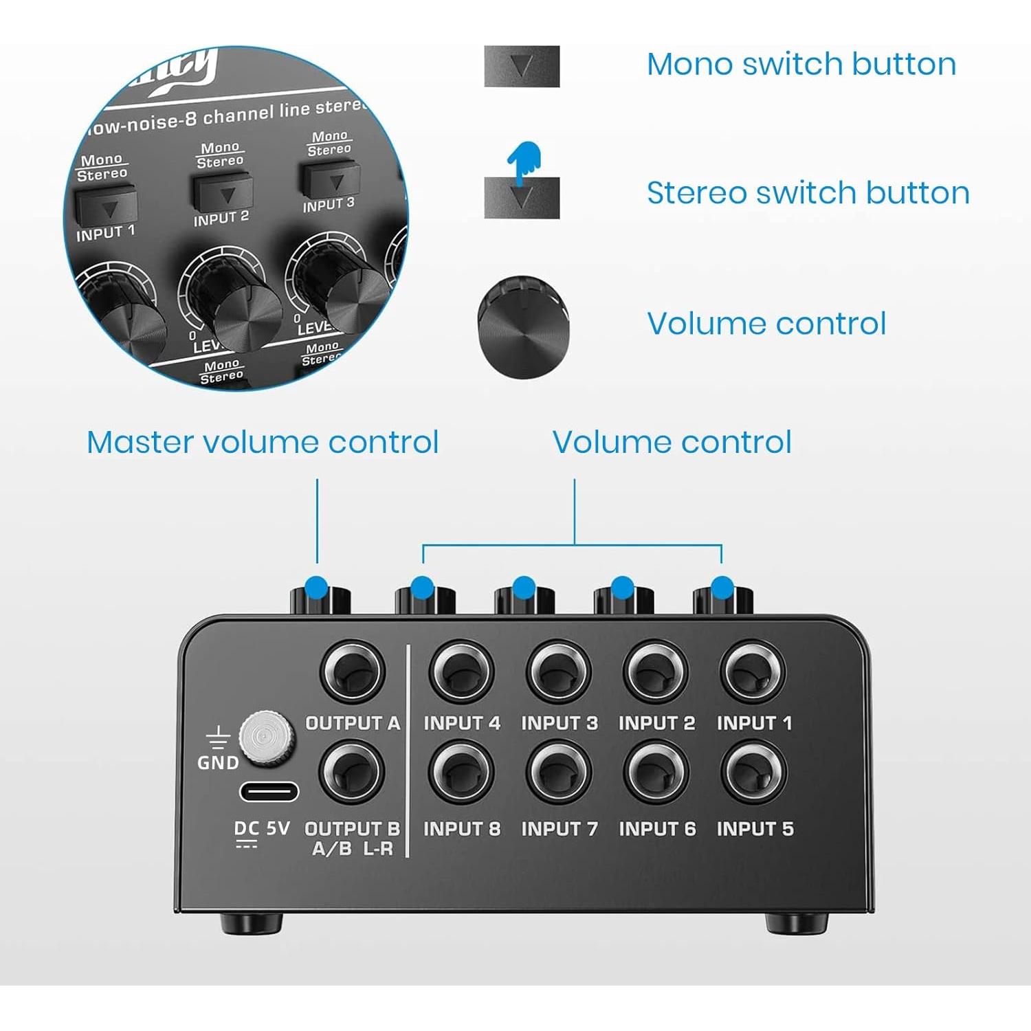 Mezclador de Audio Moukey MK0150 8 Canales Bajo Ruido