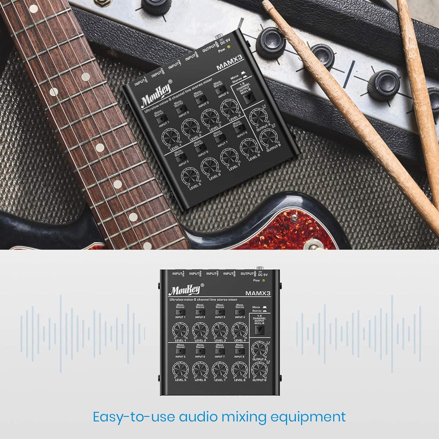 Mezclador de Audio Moukey MK0150 8 Canales Bajo Ruido