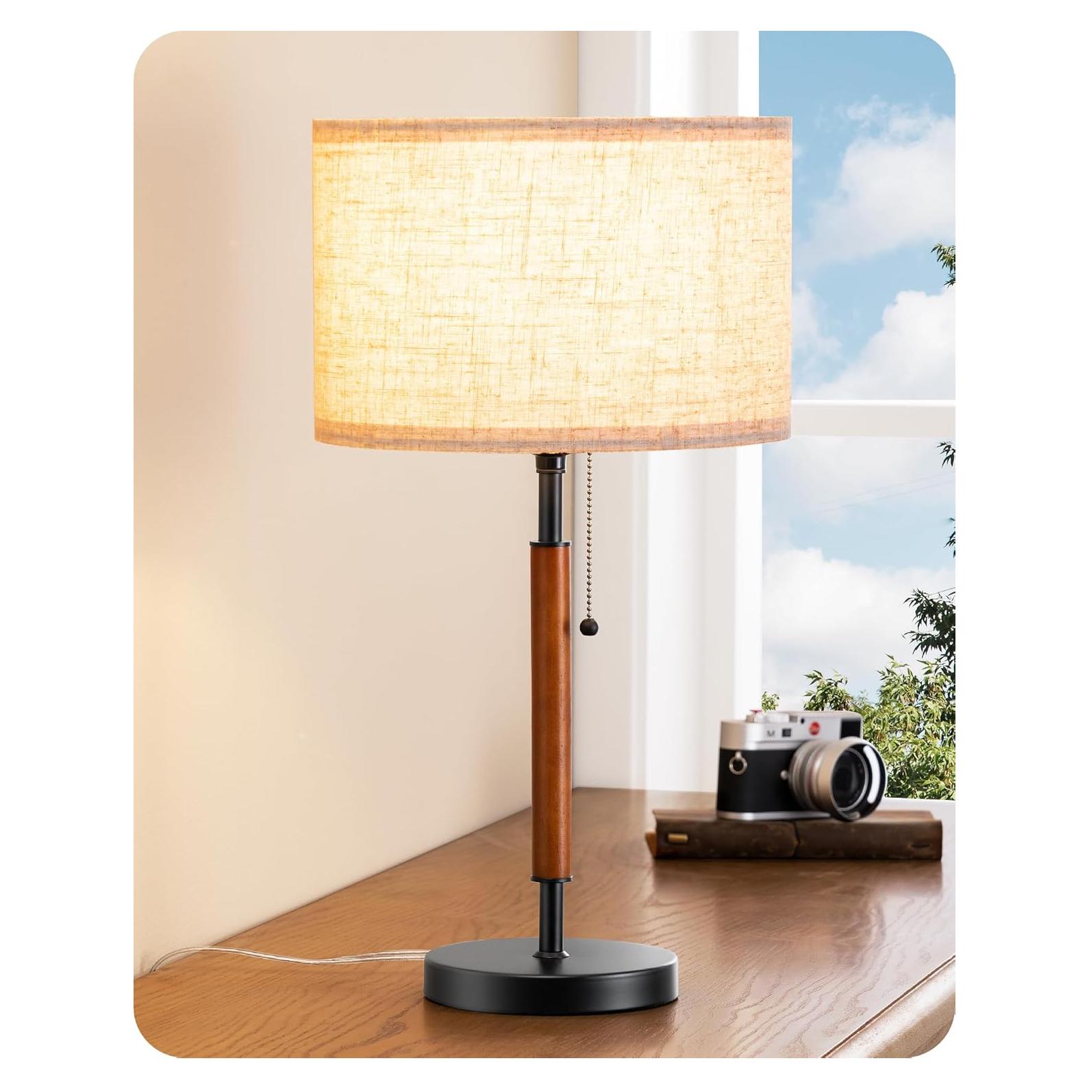 Lámpara de Mesa EDISHINE Moderna con Pantalla de Lino Beige