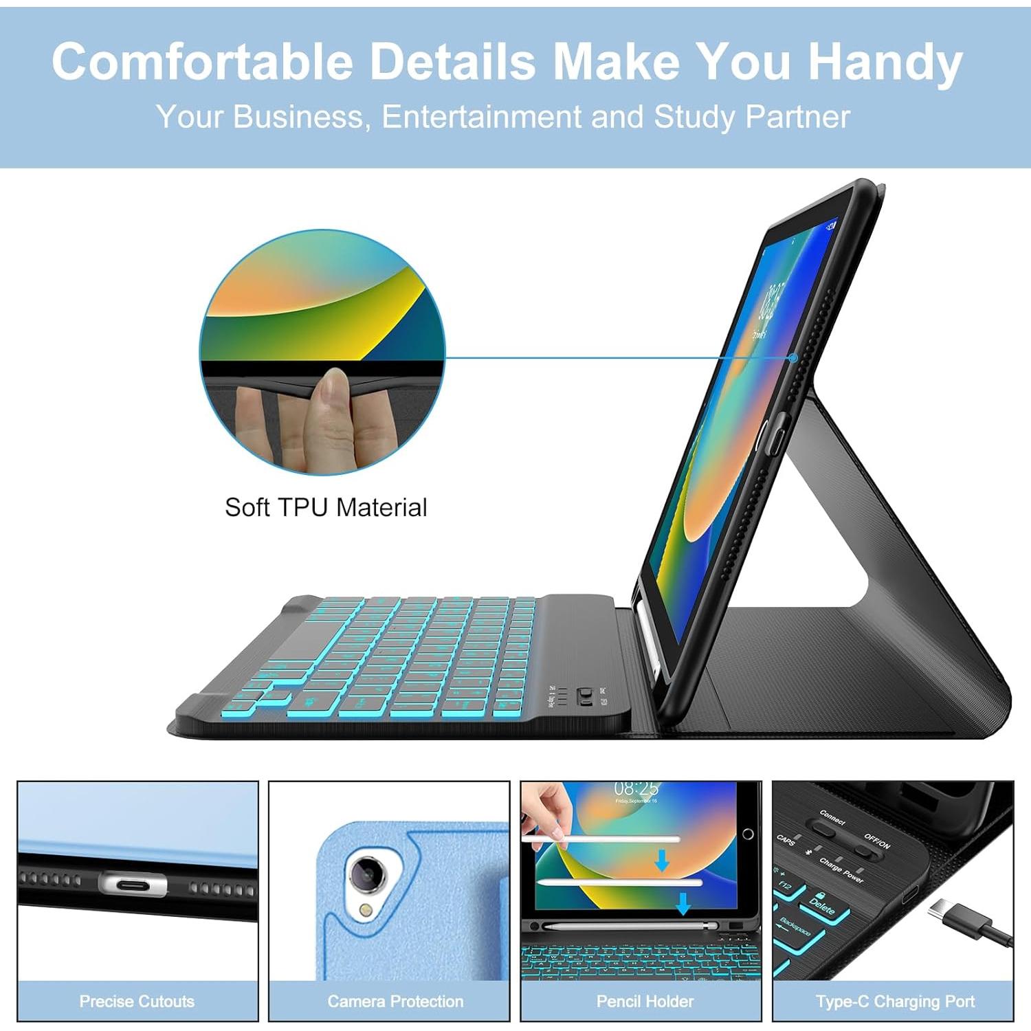 Funda de Teclado BORIYUAN para iPad 10.2"/10.5" Azul