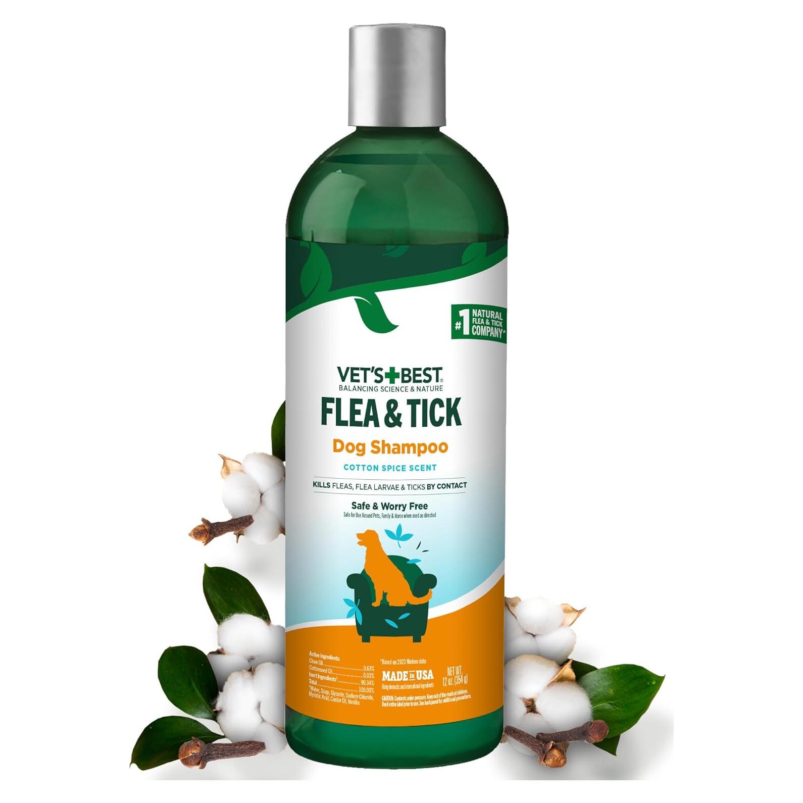 Champú Natural Vet's Best 355 ml para Perros contra Pulgas y Garrapatas