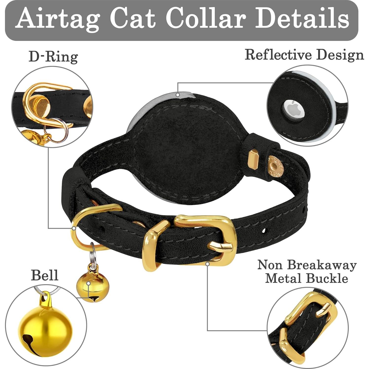 Collar Reflectante de Cuero para Gatos OOPSDOGGY Negro