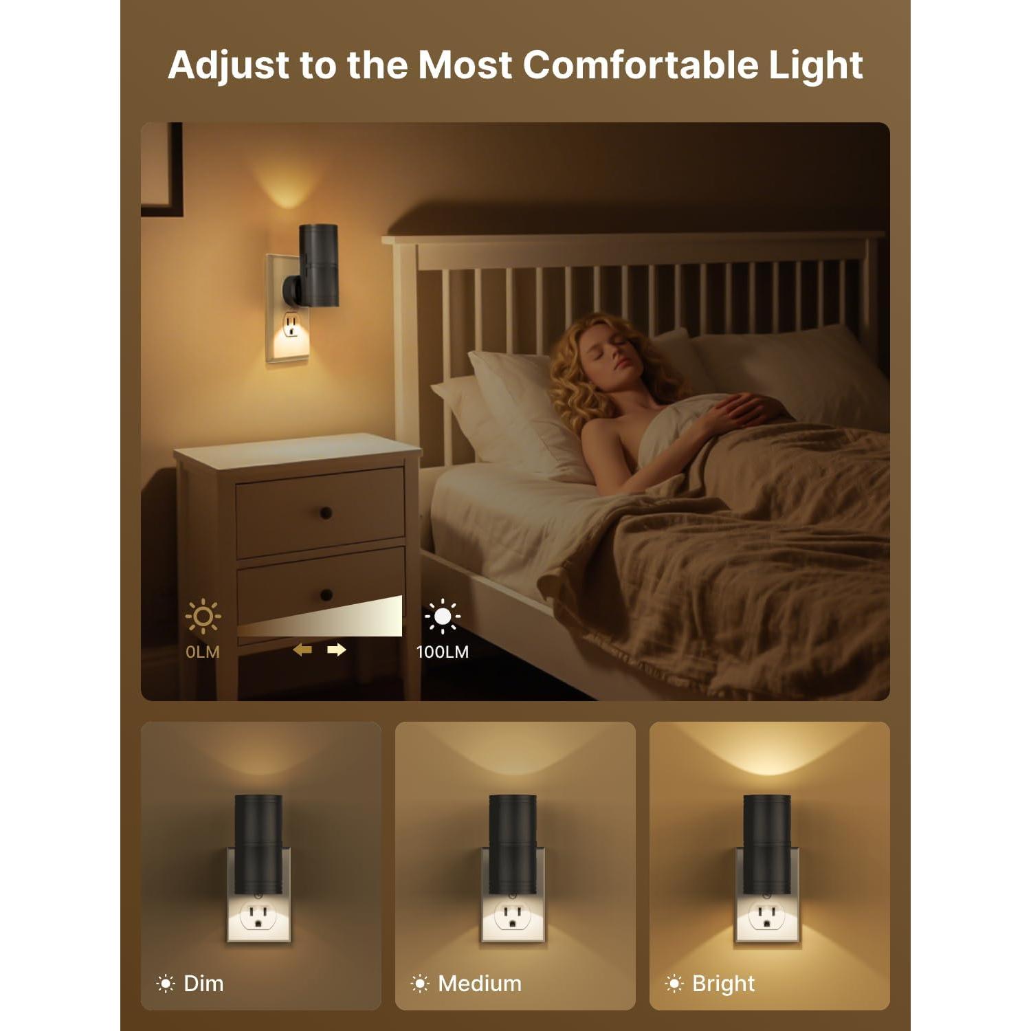 Luz Nocturna LED Regulable Likelgn, Paquete de 4, Negro