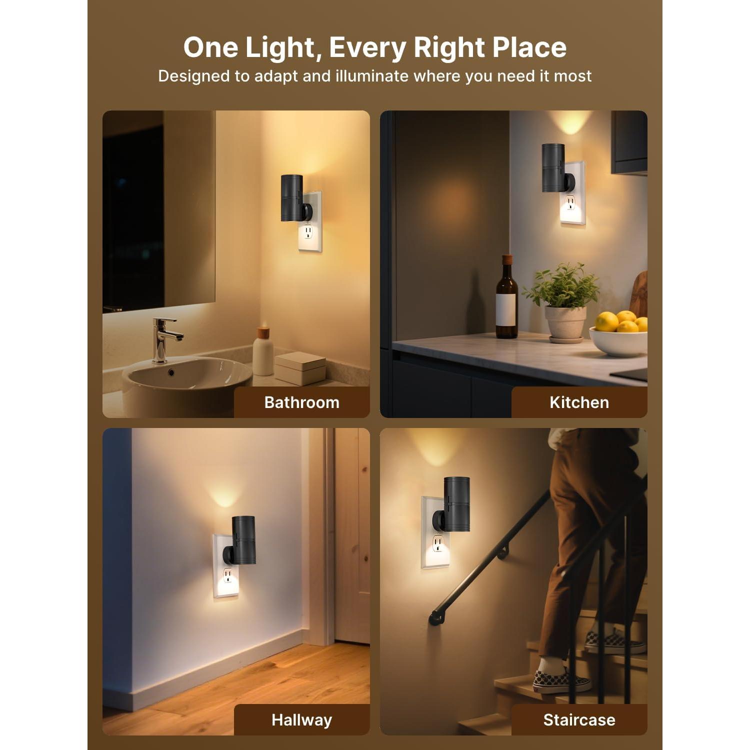 Luz Nocturna LED Regulable Likelgn, Paquete de 4, Negro