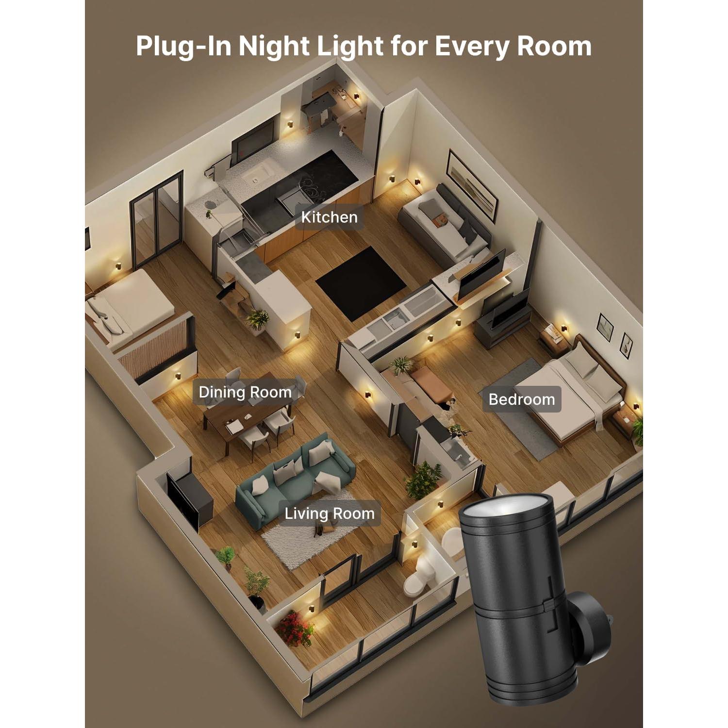 Luz Nocturna LED Regulable Likelgn, Paquete de 4, Negro