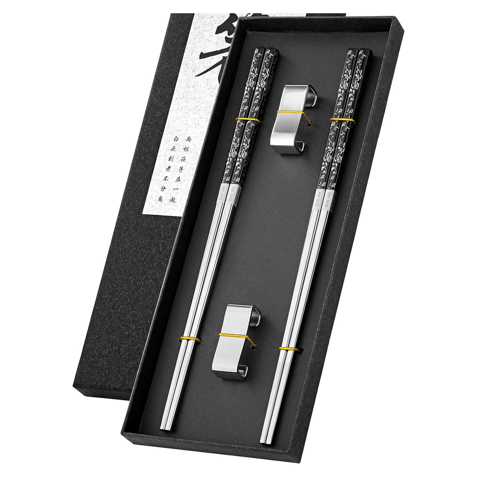 Palillos Reutilizables de Acero Inoxidable FOFAYU 23.5 cm 2 Pares