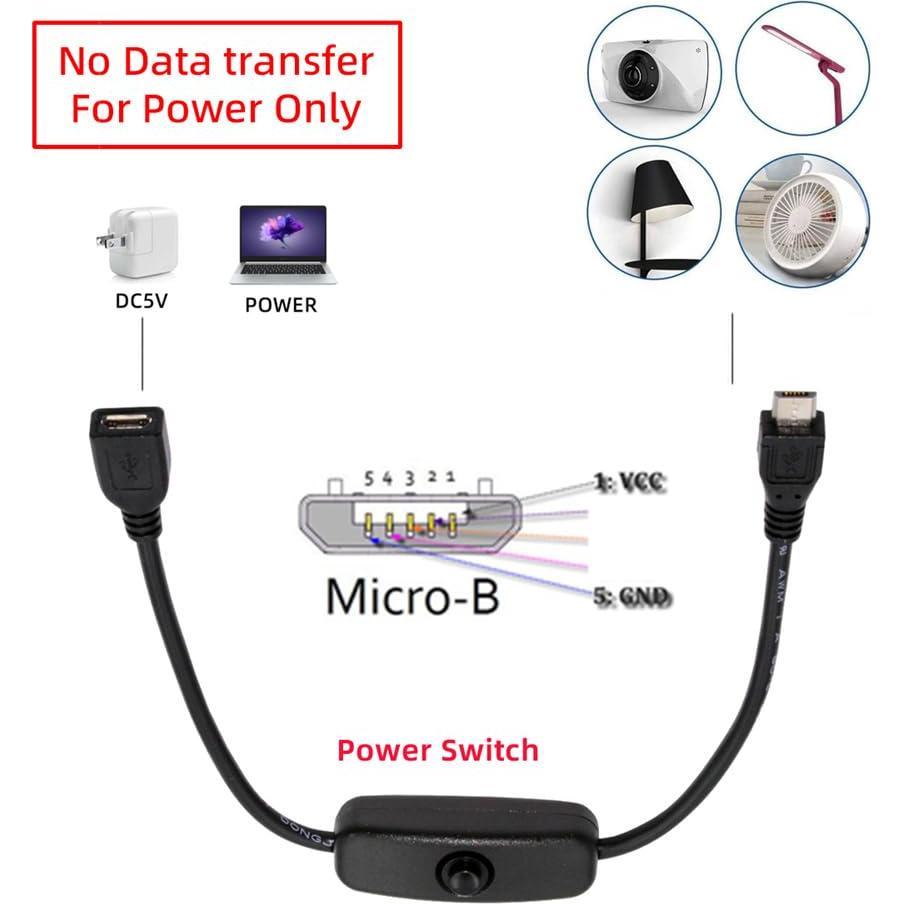 Cable Micro USB 2.0 NFHK con Botón de Encendido 5V 3A