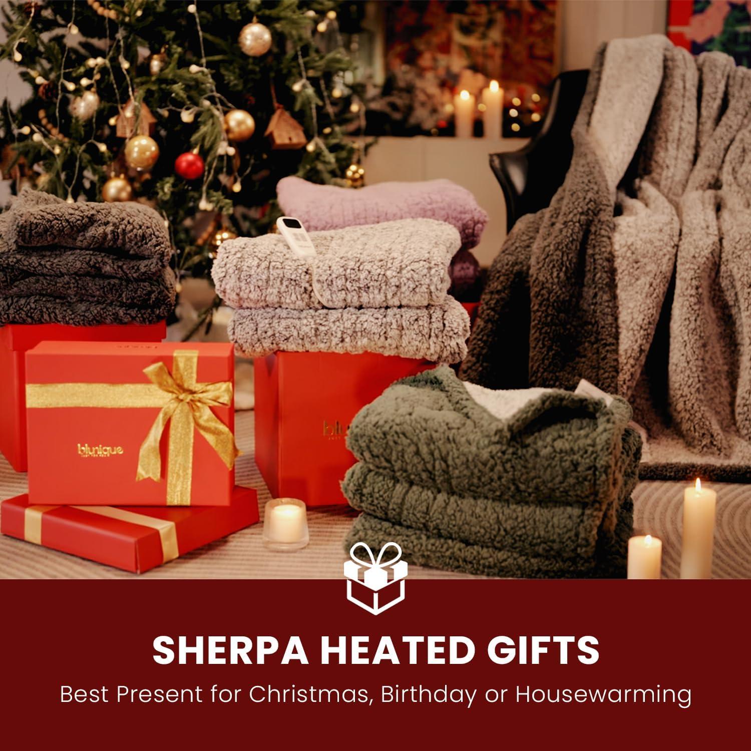 Manta Eléctrica Calentada Blunique Sherpa 152x127 cm Gris