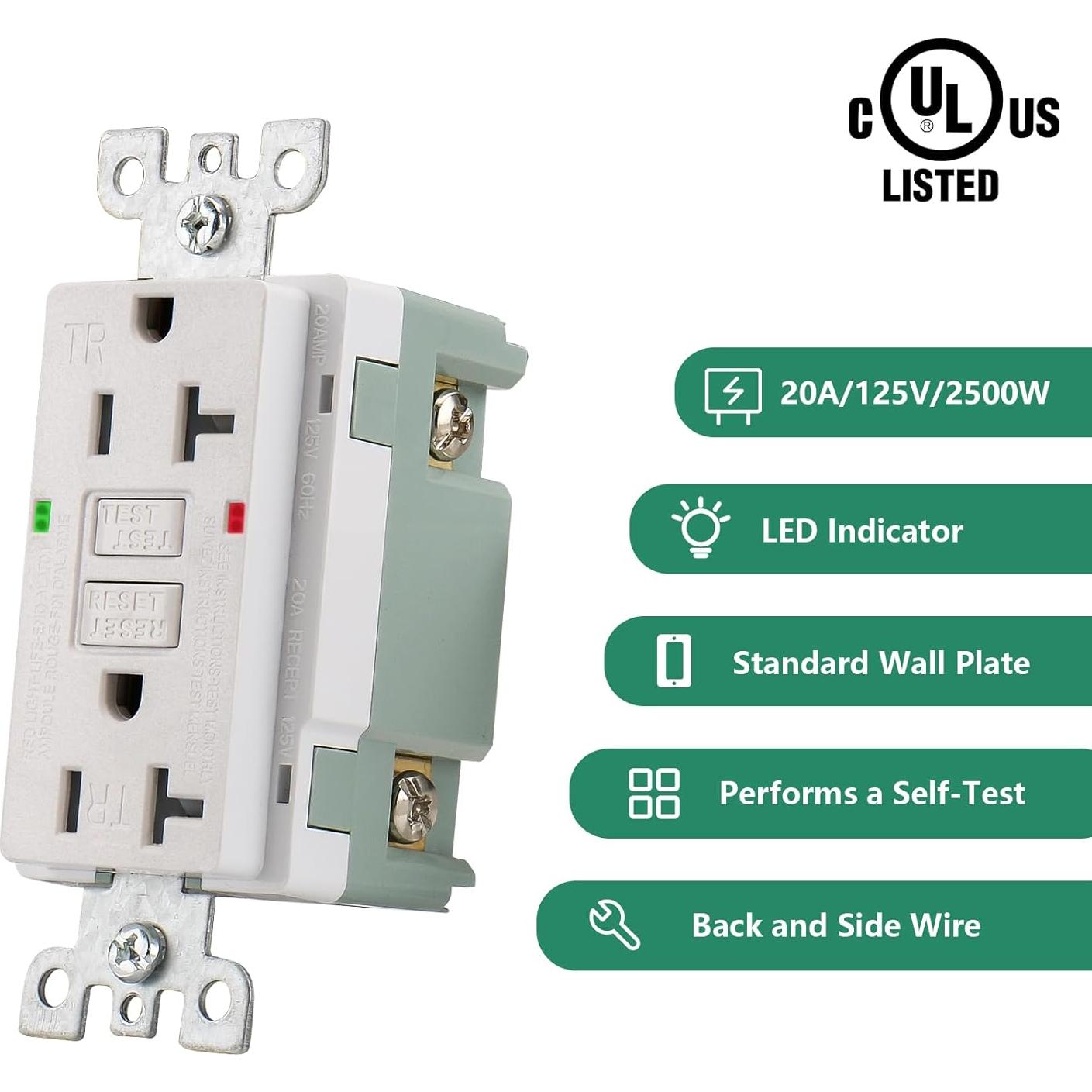 Enchufe GFCI 20A WENGART con Autocomprobación y LED