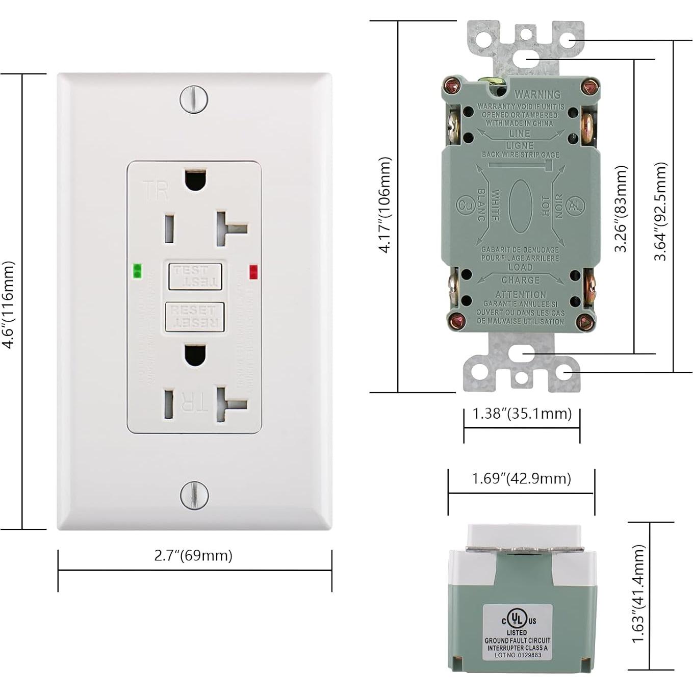 Enchufe GFCI 20A WENGART con Autocomprobación y LED