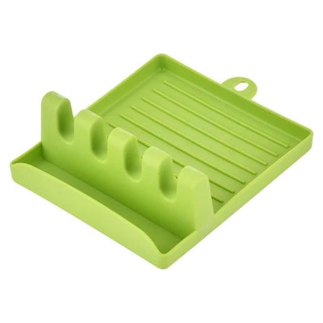 Reposacucharas de Silicona Verde con Soporte para Olla 35.5x32.3cm