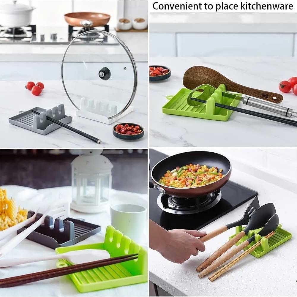 Reposacucharas de Silicona Verde con Soporte para Olla 35.5x32.3cm